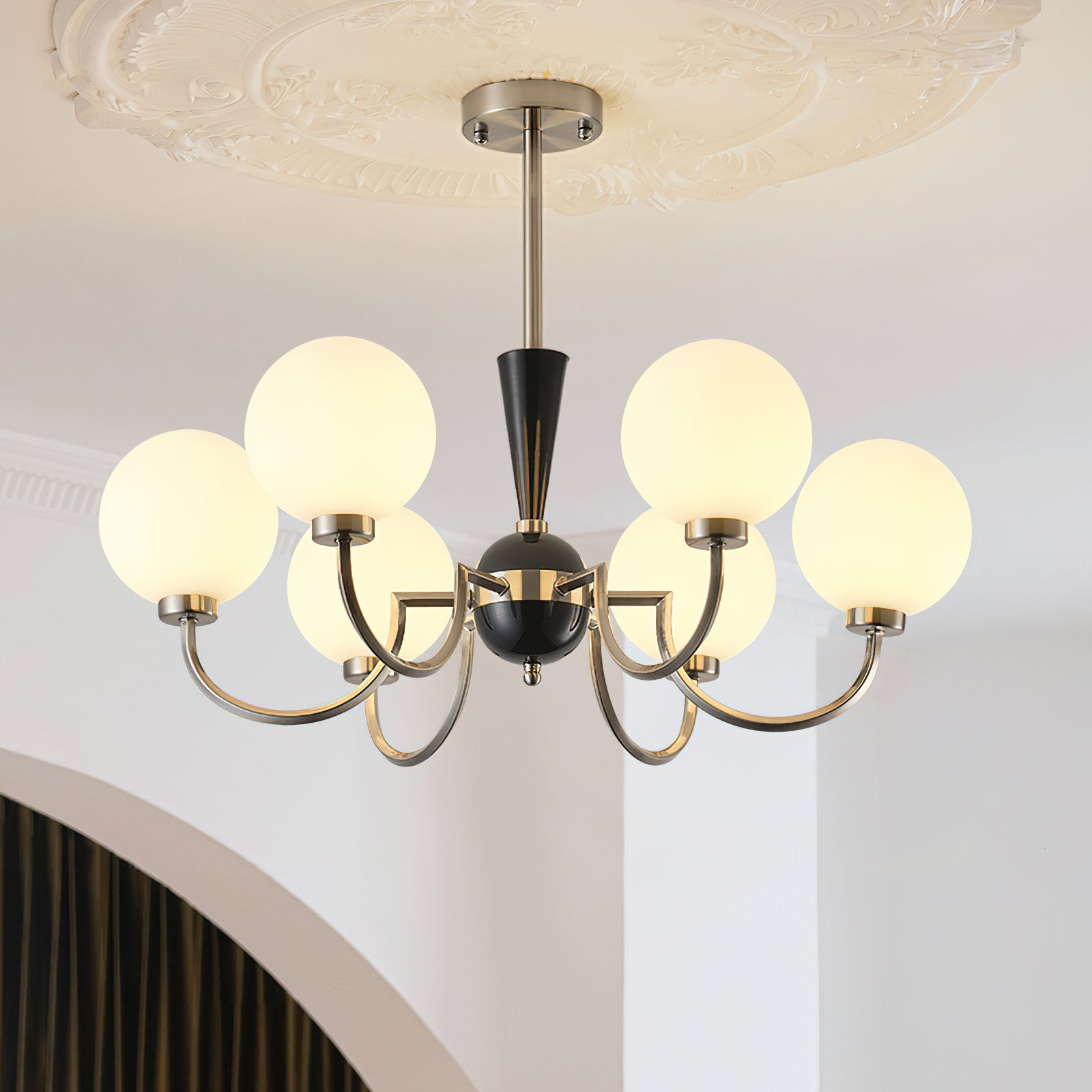 Alana Globe Chandelier - Modern Crystal Glass Ceiling Light Fixture for Dining Room, Bedroom & Living Room | Elegant Home Decor Lighting for Wedding, Restaurant & Office