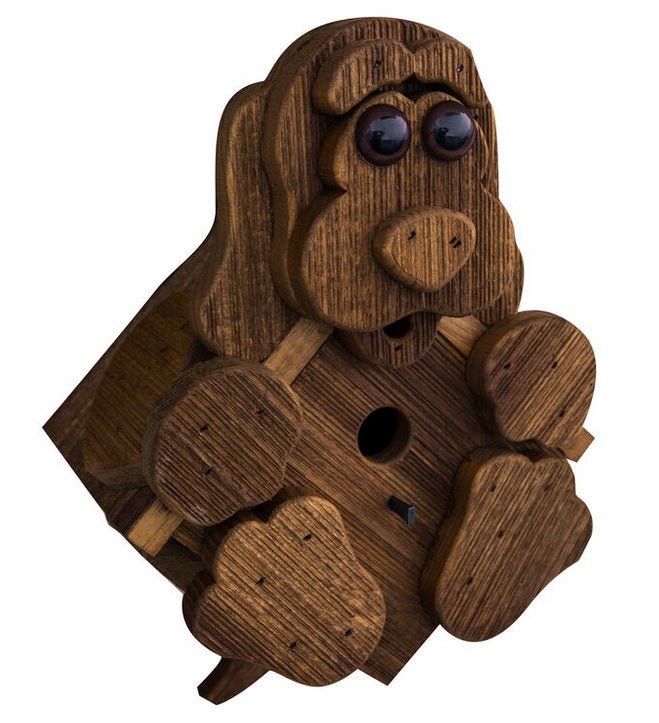 Handmade Rustic Amish Dog Birdhouse - Mushroom Wood Puppy Bird House for Garden & Outdoor Decor - Perfect for Backyard, Patio, and Pet Lovers