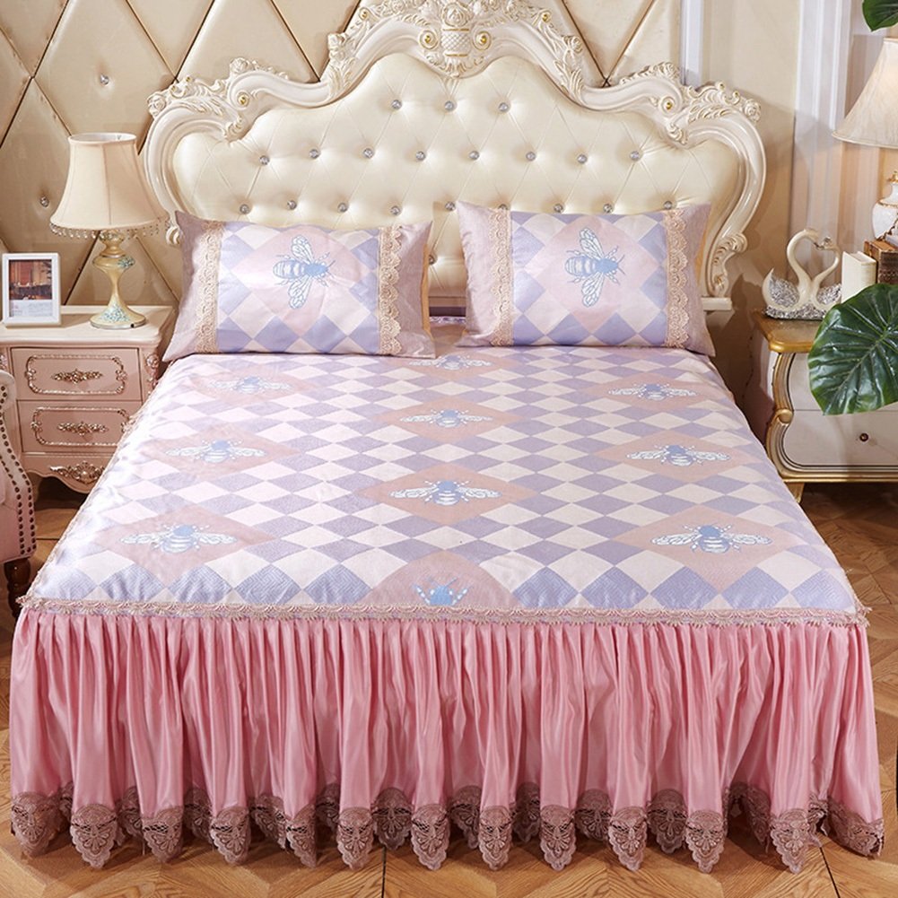 HAIPENG Ice Silk Summer Bedding Set - 3 Piece Cooling Mattress Cover with 2 Pillowcases, Foldable & Removable for Double Bed (2.0x2.2m, Gray) - Perfect for Hot Sleepers & Air-Conditioned Rooms