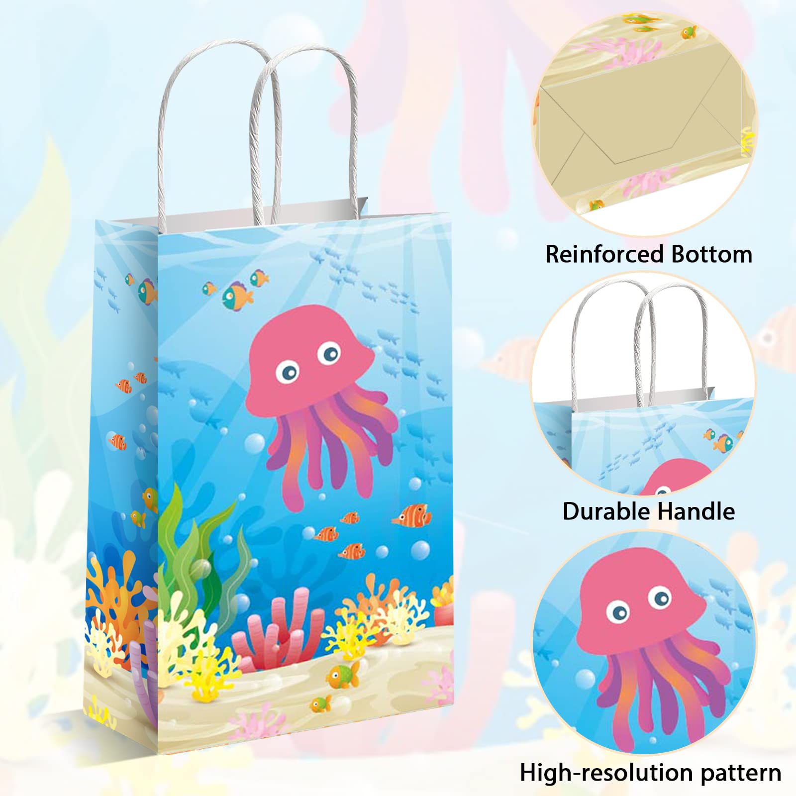 12 Pack Under the Sea Party Favor Bags - Ocean Themed Marine Animal Treat Bags with Fish, Mermaid & Sea Creature Designs for Kids Birthday, Baby Shower & Themed Parties - Perfect for Candy, Goodies & Party Favors