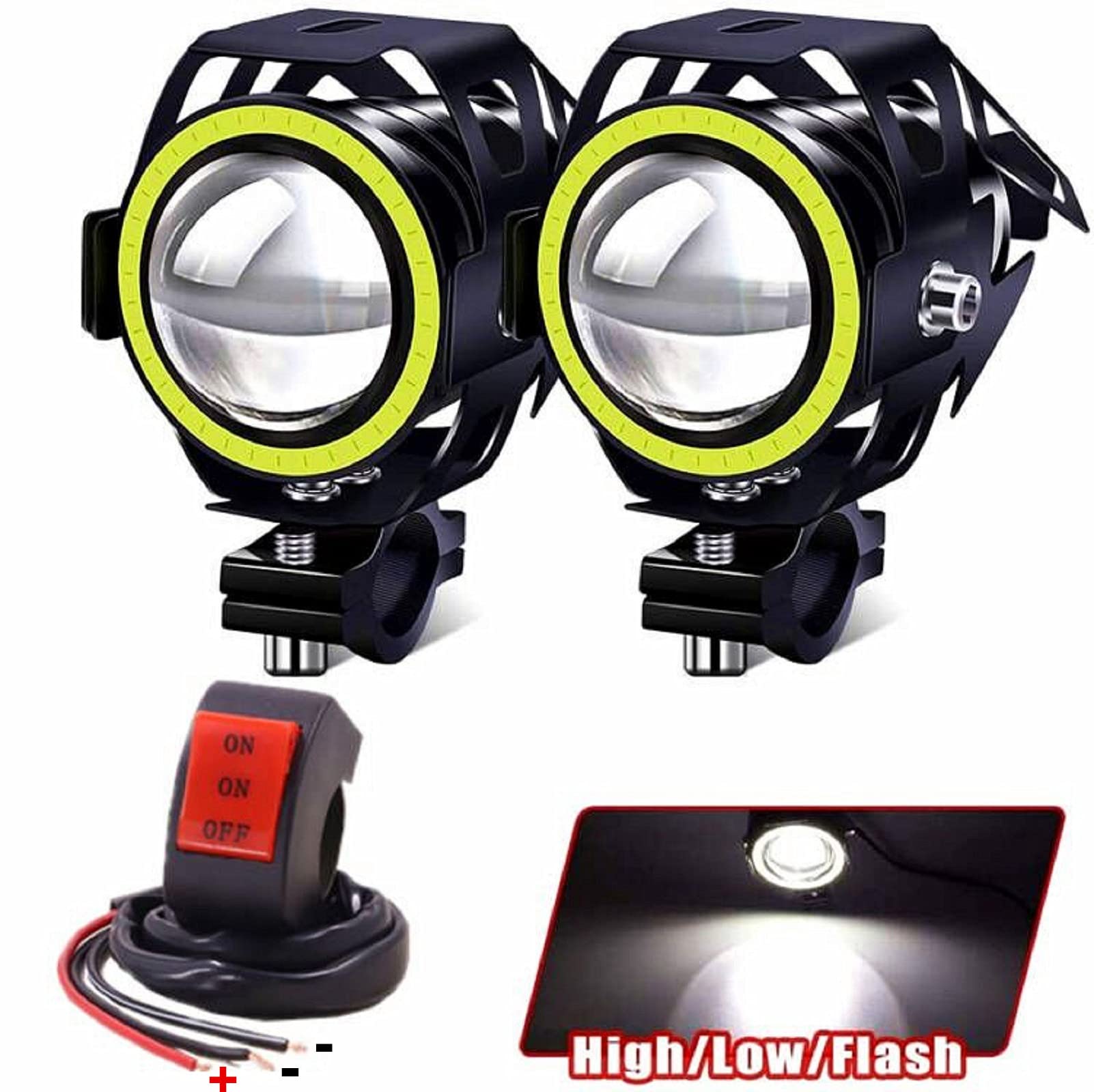 Ourbest U7 LED Motorcycle Fog Lights - White Halo/Strobe Modes for Safe Night Riding