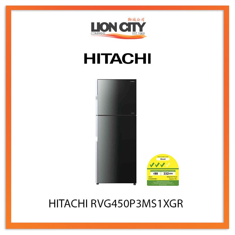 Hitachi 365L 2 Door Refrigerator RVG450P3MS1XGR in Gradiation Grey - Energy Efficient Fridge for Home, Kitchen & RV Use