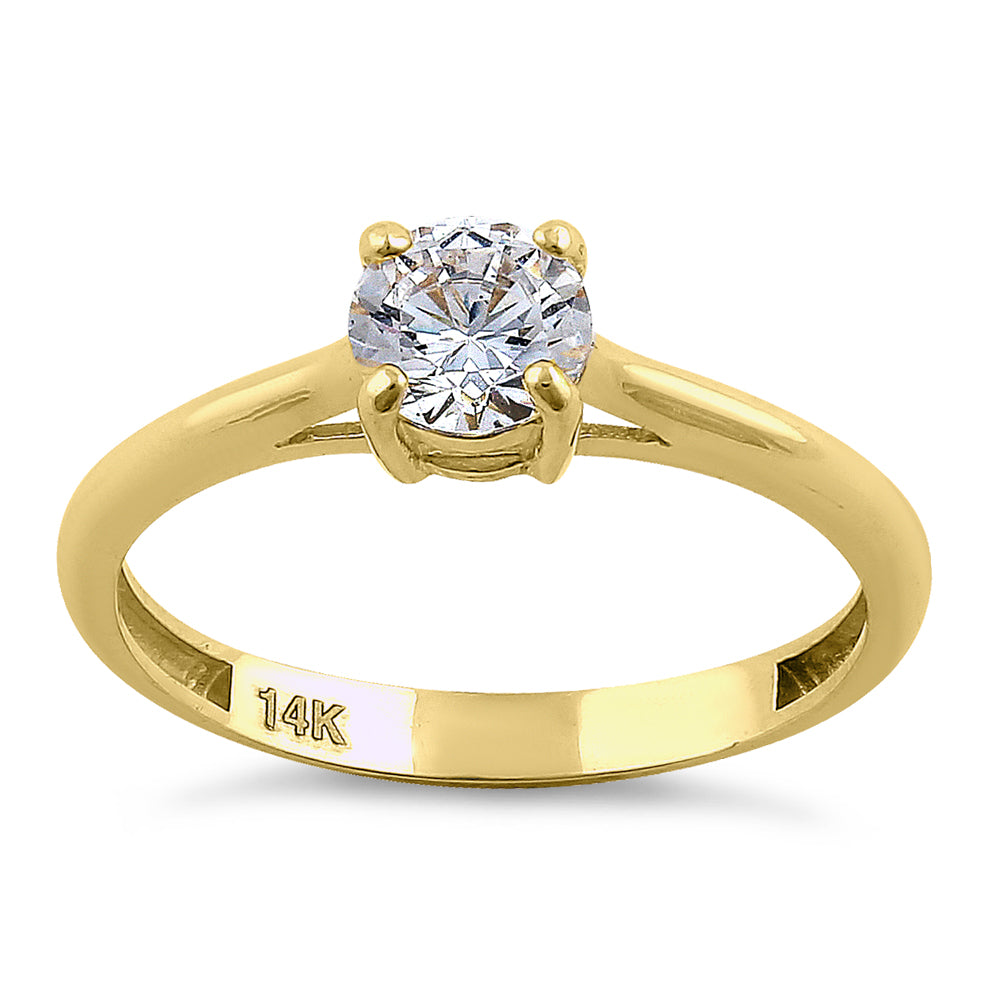 14K Yellow Gold Solitaire Round Cut Cubic Zirconia Engagement Ring for Women - Perfect for Proposals, Anniversaries & Special Occasions