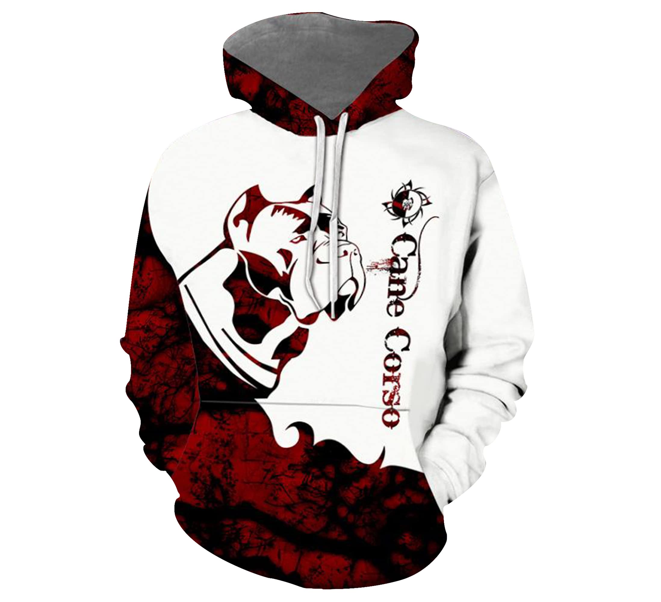 Cane Corso Dog Hoodie with Red Tattoo Design - Trendy White Pattern Pullover for Dog Lovers & Tattoo Enthusiasts | Perfect Gift for Pet Owners & Streetwear Fashion | HP1791D