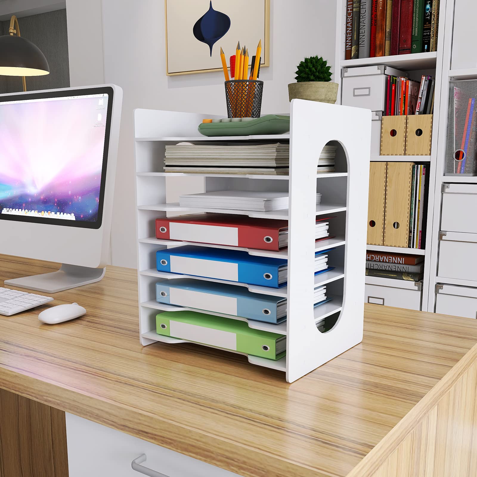 7-Tier File Organizer for Desk - White Paper Sorter & Document Holder for Office, Home, School - Perfect for Mail, Letters, Notebooks & Office Supplies Storage - Ideal for Workspace, Classroom & Study Room Organization