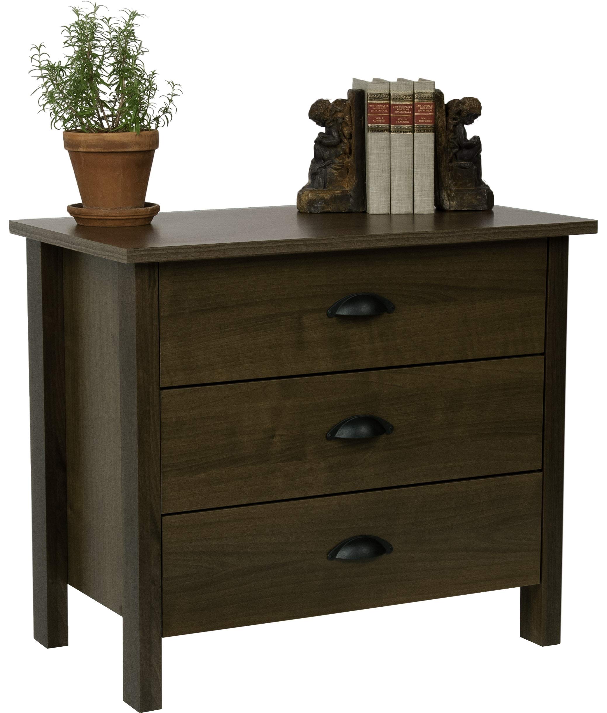 Venture Horizon 3-Drawer Nouvelle Chest in Walnut - Stylish Bedroom Dresser for Closet Organization & Home Decor Storage