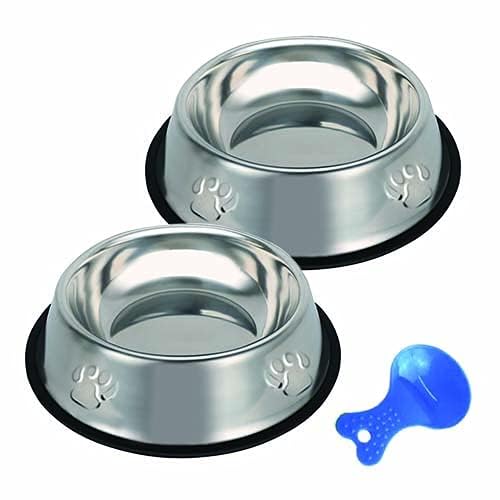 Premium Stainless Steel Cat & Dog Bowls 2-Pack - Non-Slip Rubber Base Pet Food & Water Dishes for Indoor Cats & Small Dogs - Perfect for Home, Kitchen, or Travel Use