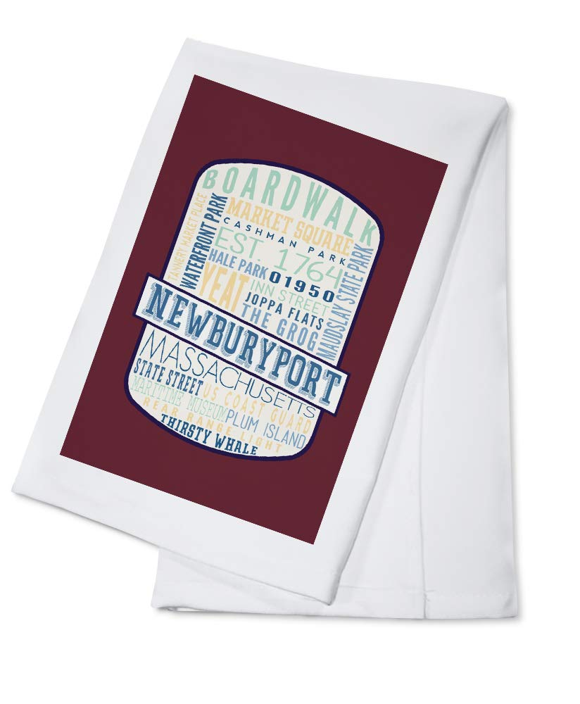 Newburyport Massachusetts Typography Contour 100% Cotton Tea Towel - Decorative Hand Towel for Kitchen & Home Decor | Perfect for Dish Drying, Gift Giving & Farmhouse Style Decor