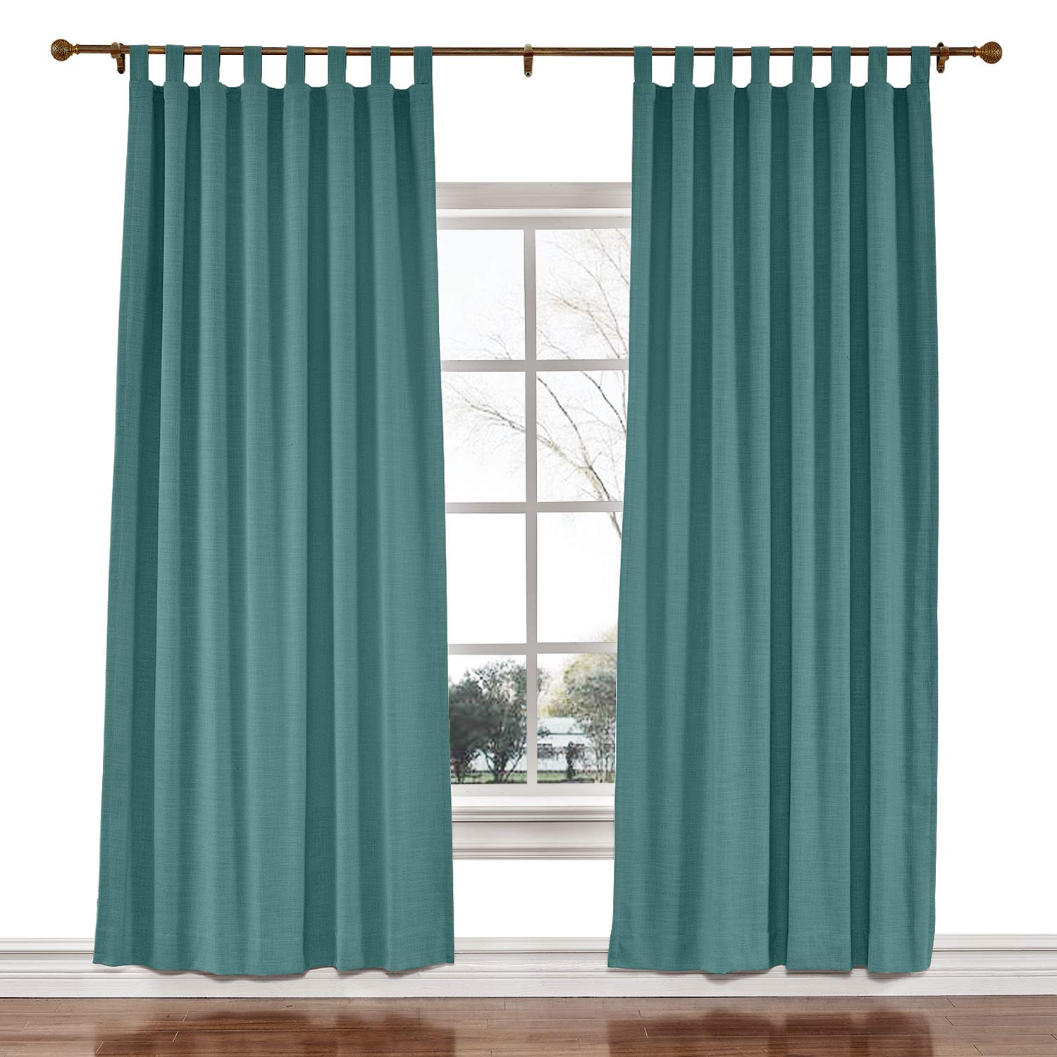 TWOPAGES 100x102 Inch Blackout Tab Top Curtains - Everglade Teal Faux Linen Drapes for Living Room, Bedroom & Theater | Light Blocking Window Panels for Home, Office & Meeting Rooms