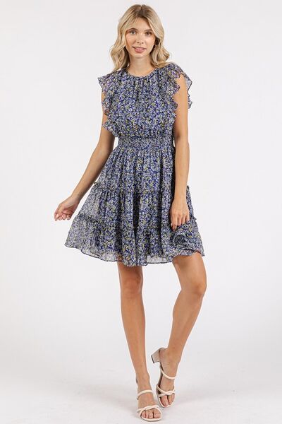 Mittoshop Ditsy Floral Print Ruffle Chiffon Mini Dress - Women's Summer Party Cocktail Dress for Beach Vacation & Date Night