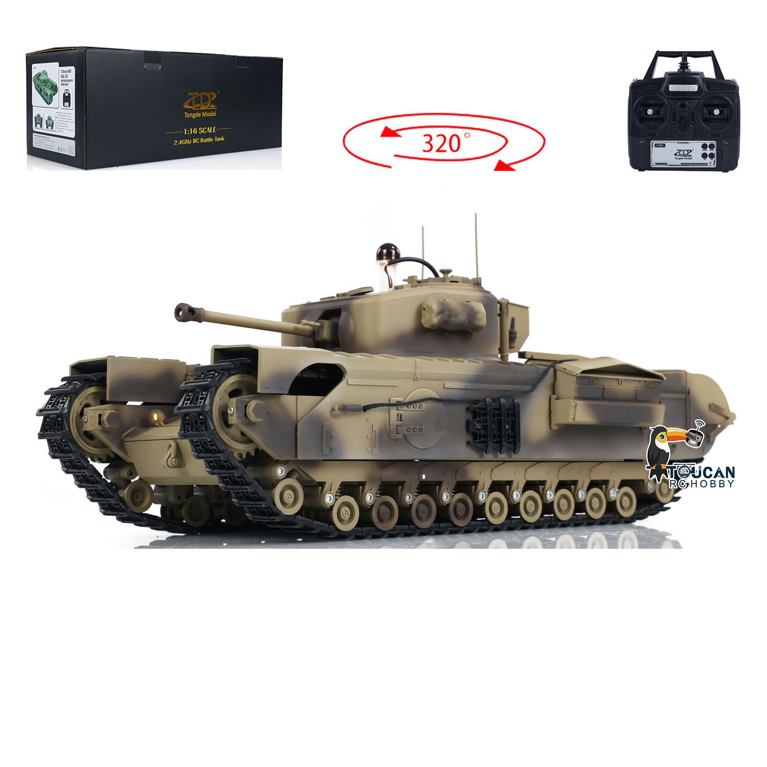 1/16 Scale Churchill Mk.VII Military RC Battle Tank with Metal Tracks, Barrel Recoil & Smoke Unit - Painted & Assembled Electric Tank for Collectors & Wargaming Enthusiasts - Perfect for Historical Battles, Display & RC Hobby Fun