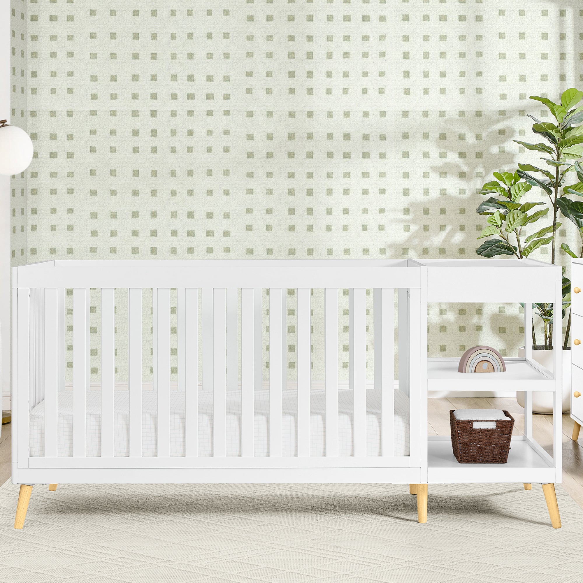Essex 4-in-1 Convertible Baby Crib with Changer - White Nursery Furniture for Newborn to Toddler | Perfect for Bedroom, Daycare & Nursery Decor