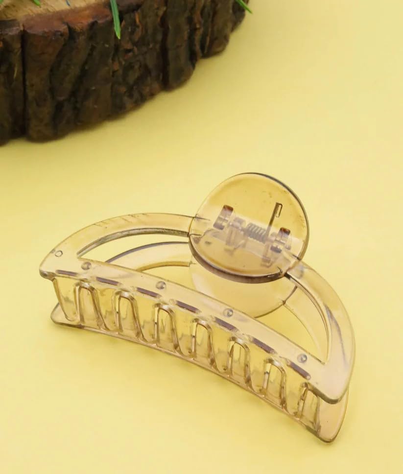 Elegant Transparent Resin D-Shape Large Hair Claw Clip (Brown) - Perfect for Women's Updos, Ponytails & Everyday Hairstyles