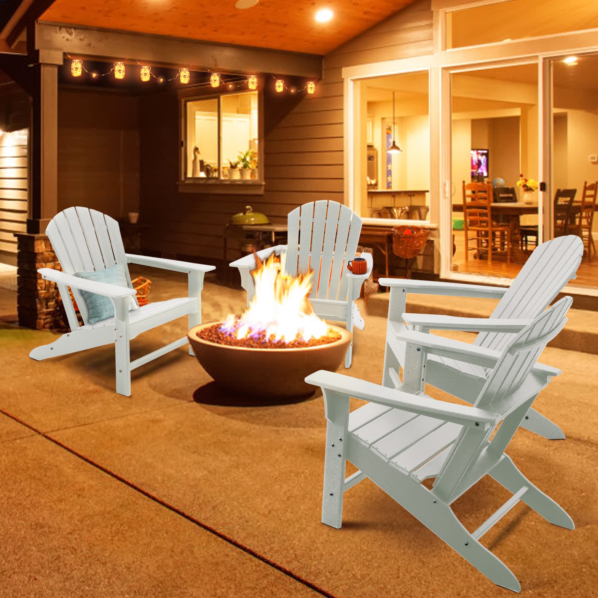 **Adirondack Chair - Weather-Resistant Plastic Resin Outdoor Lounge Chair for Patio, Deck, Lawn & Fire Pit - Durable White Painted Finish - Perfect for Relaxing in Your Backyard or Garden**