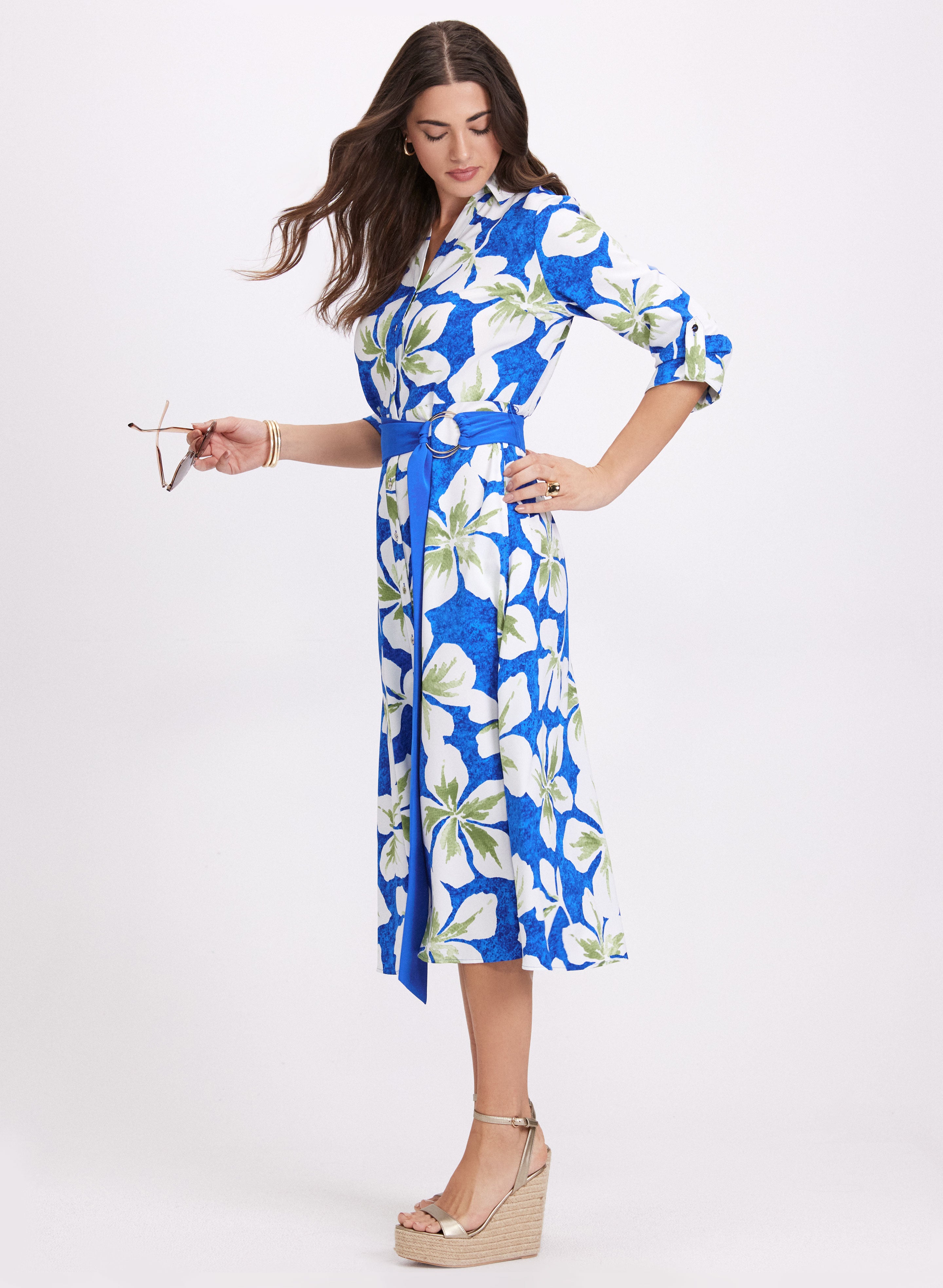 Floral Print Shirt Dress for Women - Summer Boho Maxi Dress with Pockets - Perfect for Beach, Vacation & Casual Outings