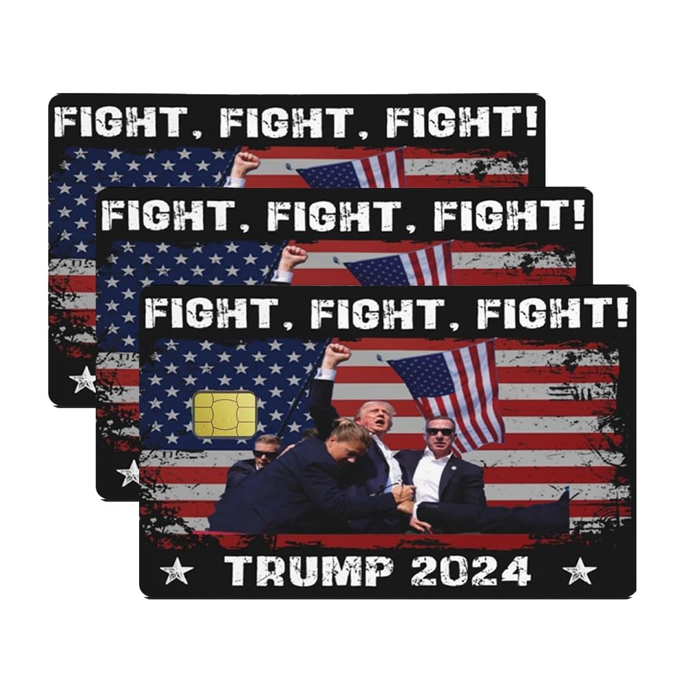 Donald Trump Funny Debit Card Stickers (3-Pack) - Fight Fight Fight Design for EBT Food Stamp & Coupon Cards - Perfect for Political Humor, Gift Gags, and Wallet Accessories
