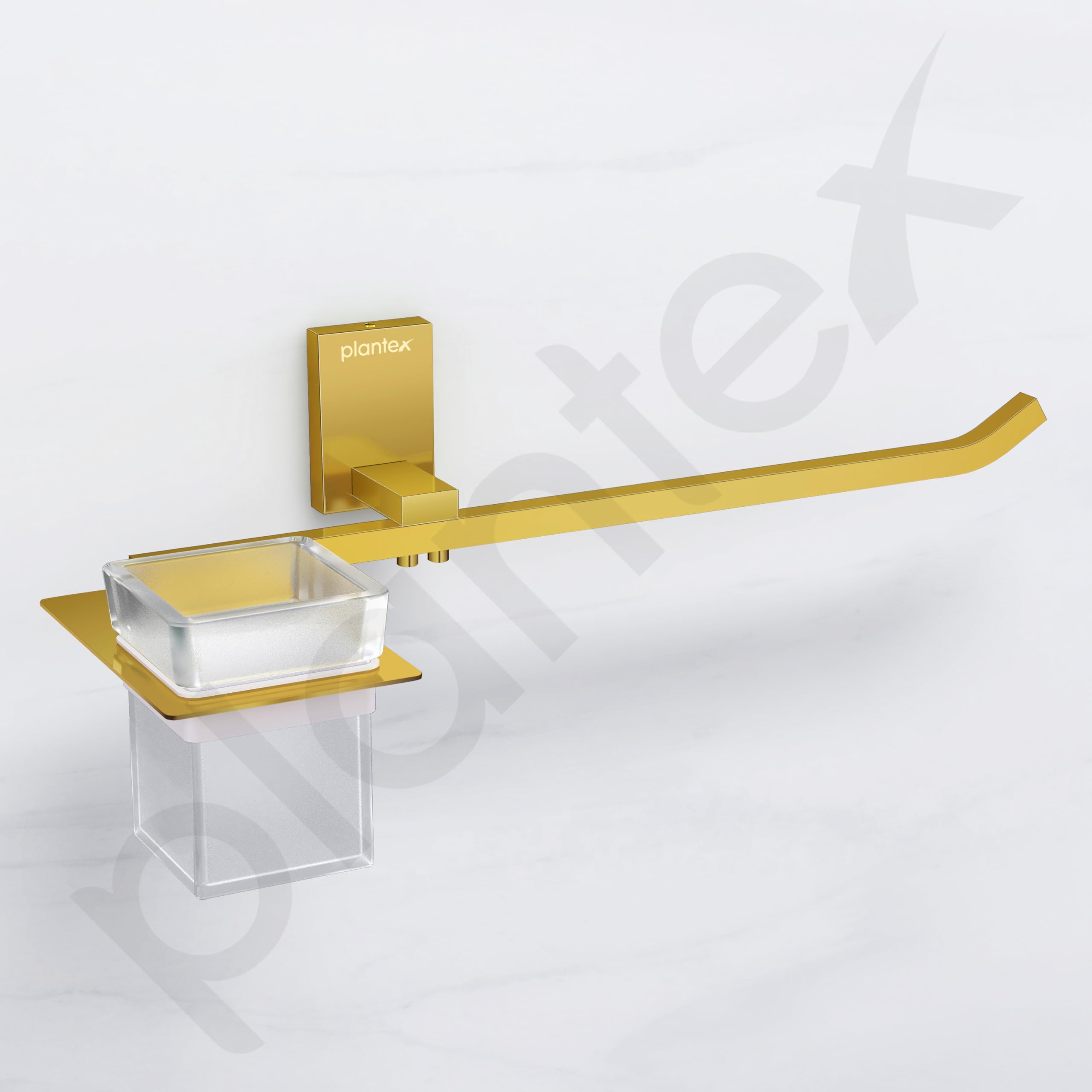 Premium Plantex 304 Stainless Steel Multi-Purpose Holder - Glass Tumbler, Napkin Ring, Toothbrush & Towel Organizer for Bathroom & Kitchen Decor (Crystal PVD Gold Finish) - Ideal for Home, Office & Hotel Use