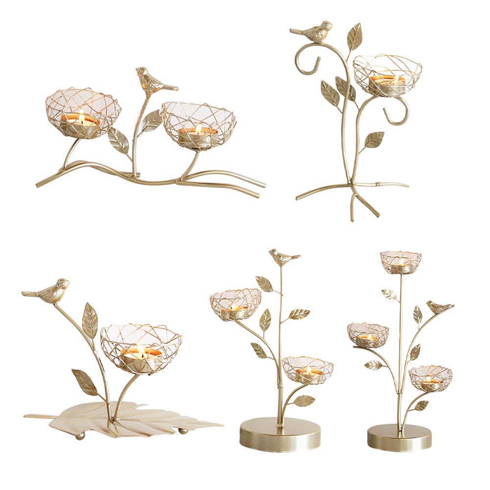 Creative Iron Art Votive Candle Holders - Leaf & Bird Figurine Metal Tealight Stands for Home Decor Centerpiece | Perfect for Weddings, Dining Tables & Romantic Ambiance