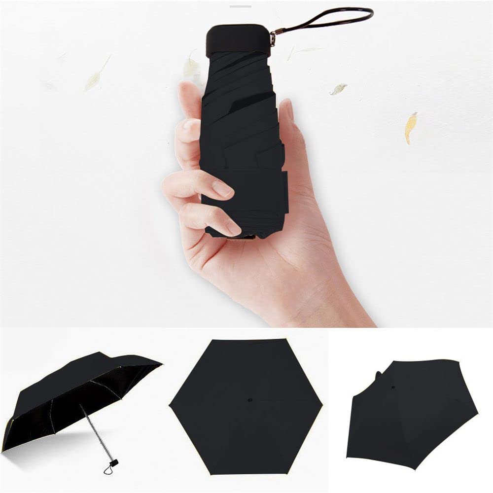 Andy's Orchids Lightweight Mini Umbrella - Compact 5-Fold Travel Umbrella for Women & Men, Portable Pocket-Sized Sun & Rain Protection (Black) - Perfect for Commuting, Outdoor Activities & Travel Accessories