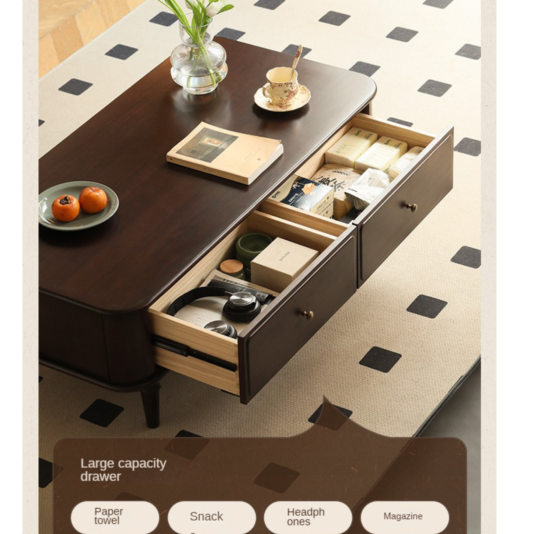 Solid Poplar Wood American Style Rectangular Coffee Table - Modern Living Room Furniture for Home Decor & Relaxation