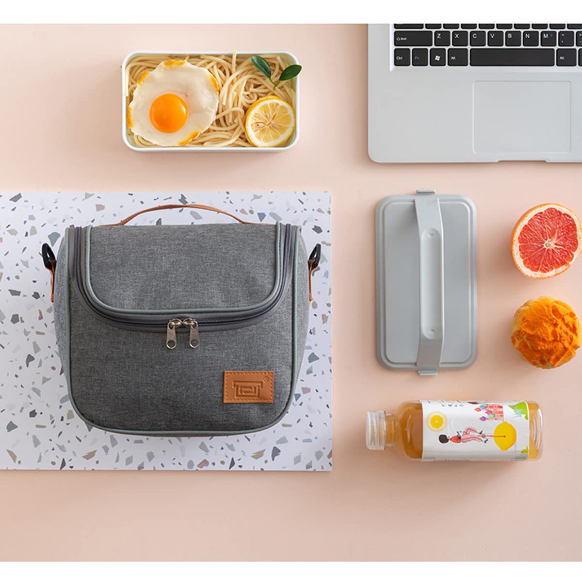 Insulated Reusable Lunch Bag for Adults - Thermal Cooler Tote for Work, Picnic, Hiking & Outdoor Activities (Grey) - Eco-Friendly & Leak-Proof Design