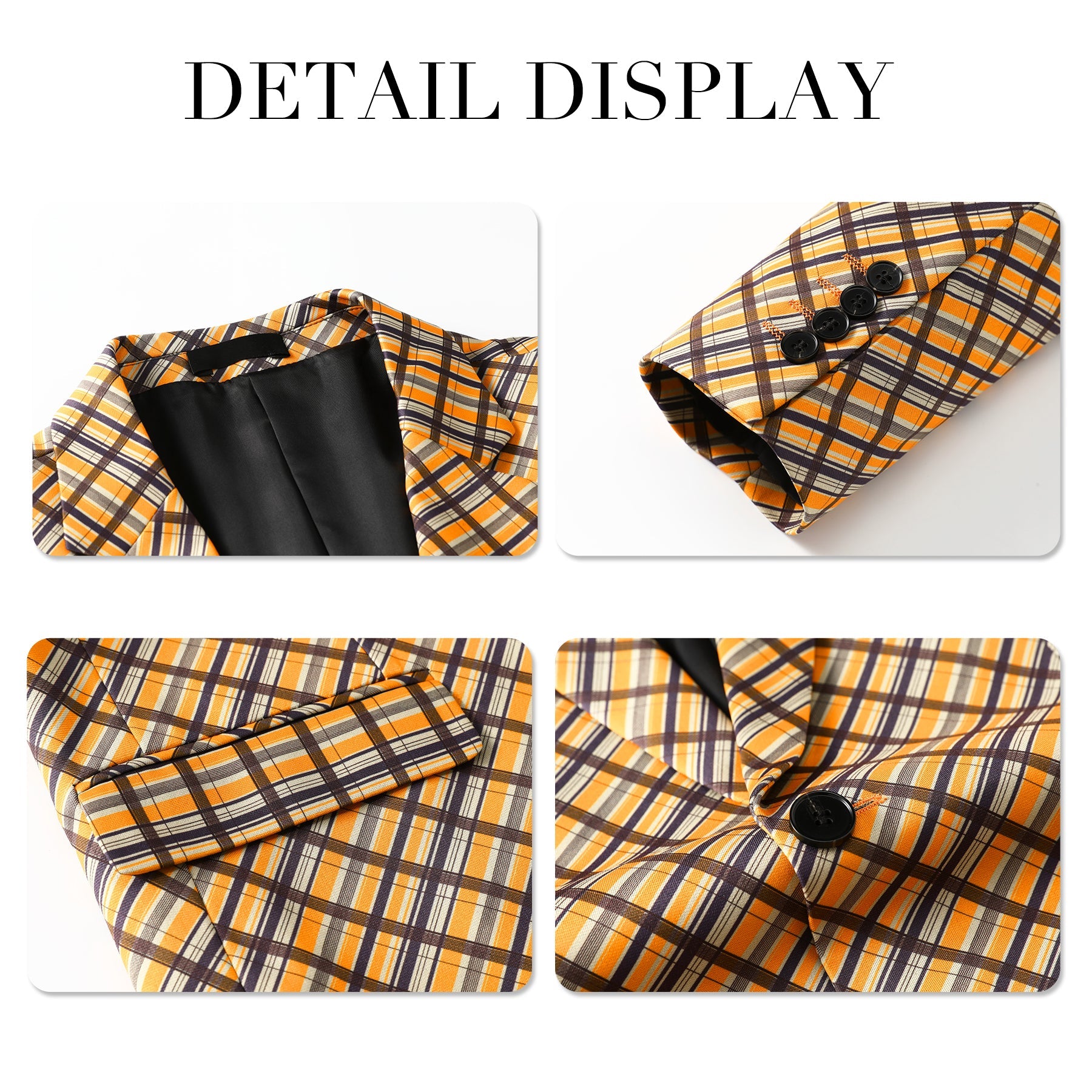 3 Piece Men's Two Button Plaid Notch Lapel Double Vented Suit - Yellow | Formal Business Attire, Wedding & Special Occasion Outfit