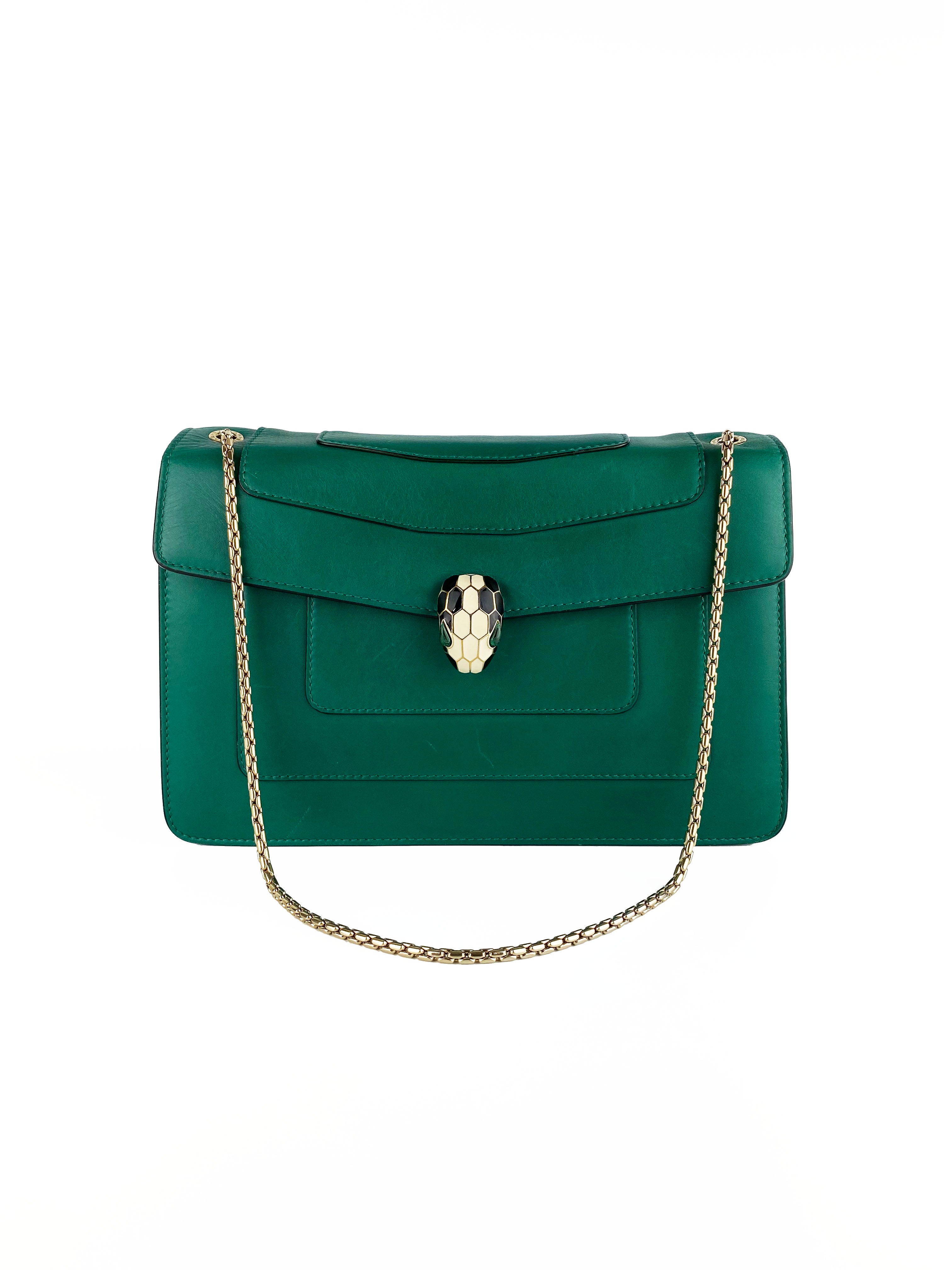 Bvlgari Serpenti Forever Green Leather Shoulder Bag - Luxury Designer Handbag for Women, Perfect for Parties, Weddings & Evening Events