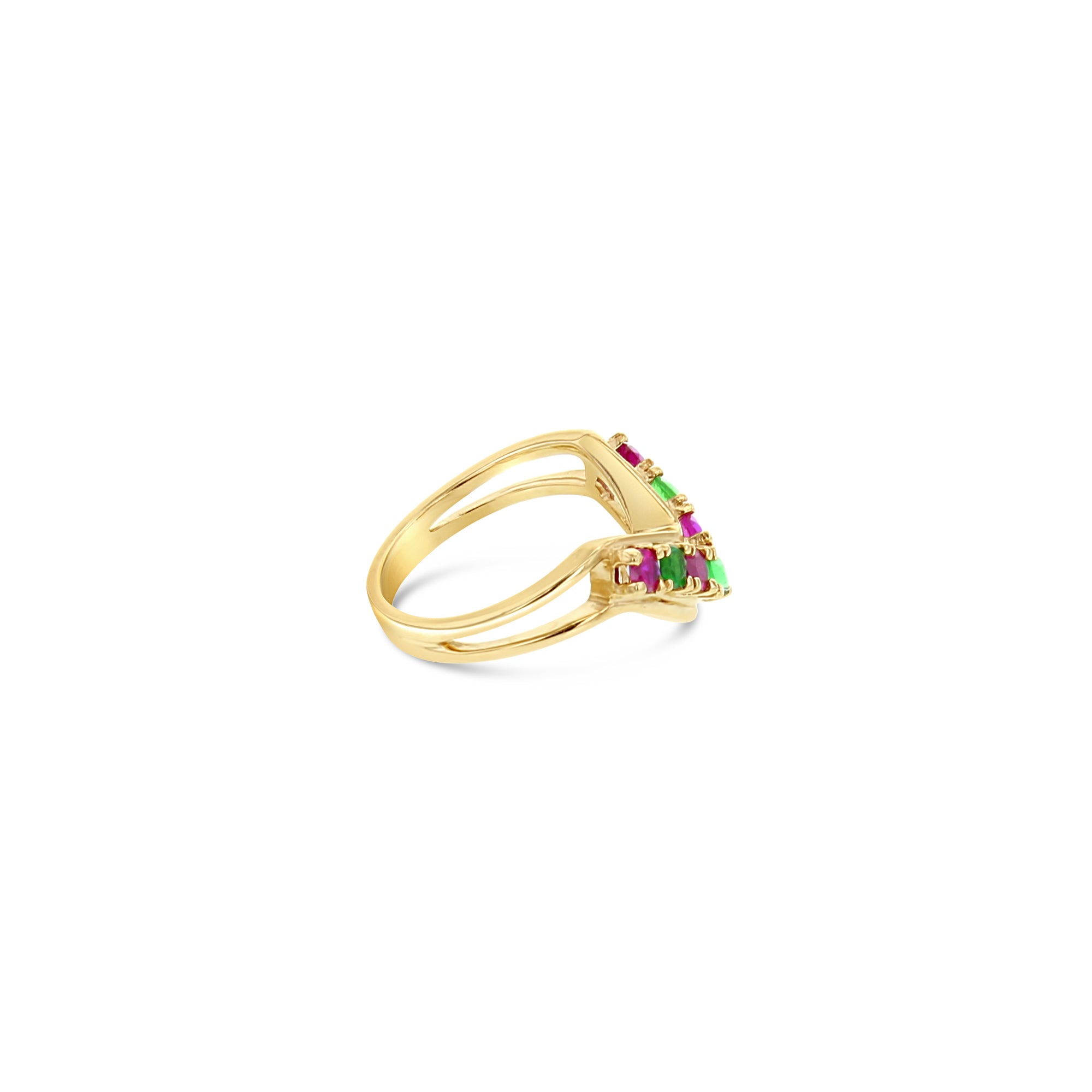 14k Yellow Gold V-Shaped Synthetic Ruby & Emerald Earrings - Elegant Jewelry for Parties, Weddings & Special Occasions
