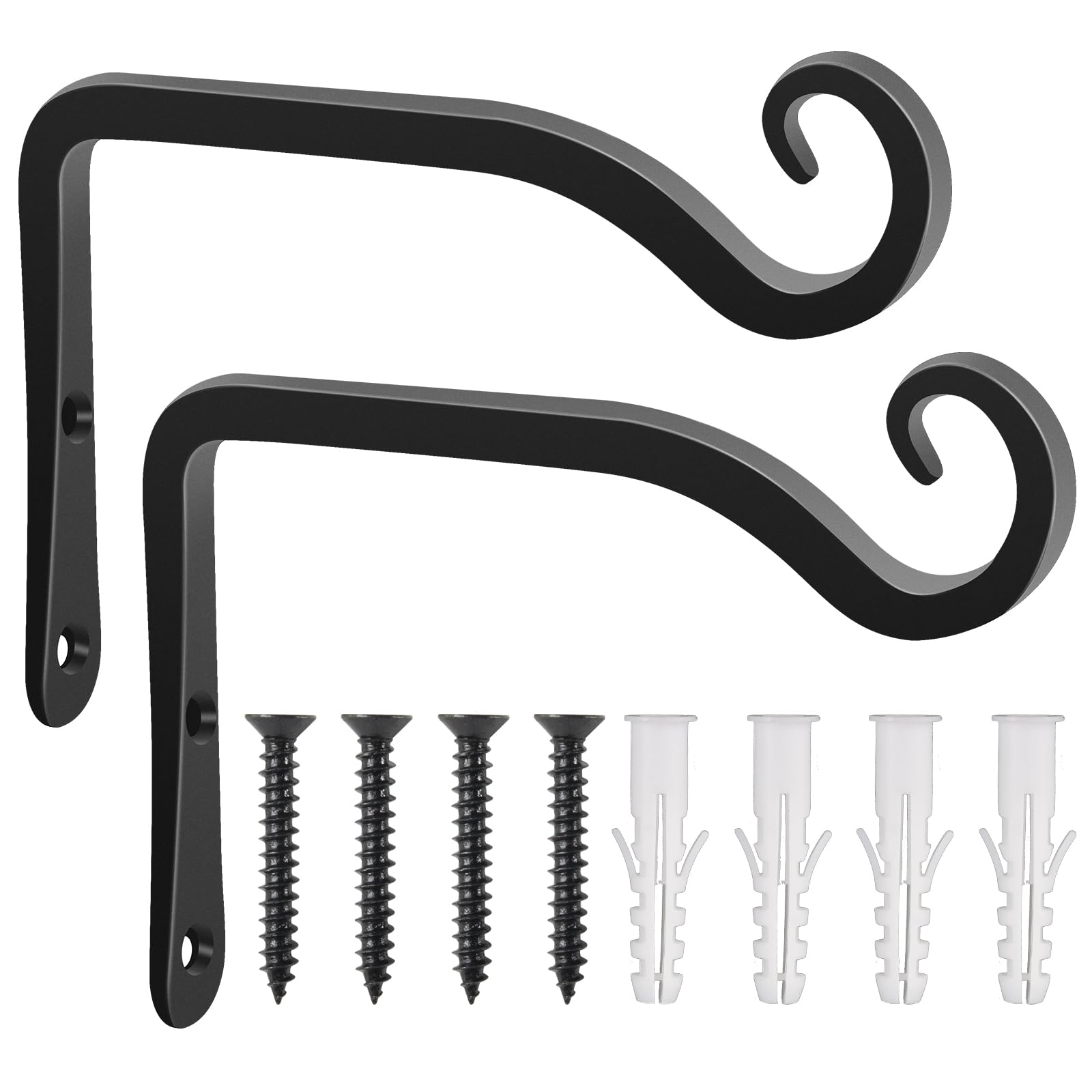 Gtongoko 2 Pack 6 Inch Metal Plant Hangers - Outdoor Wall Hooks for Hanging Flower Baskets, Bird Feeders, Wind Chimes & Solar Lanterns (Black) - Perfect for Garden, Patio, Balcony & Porch Decor
