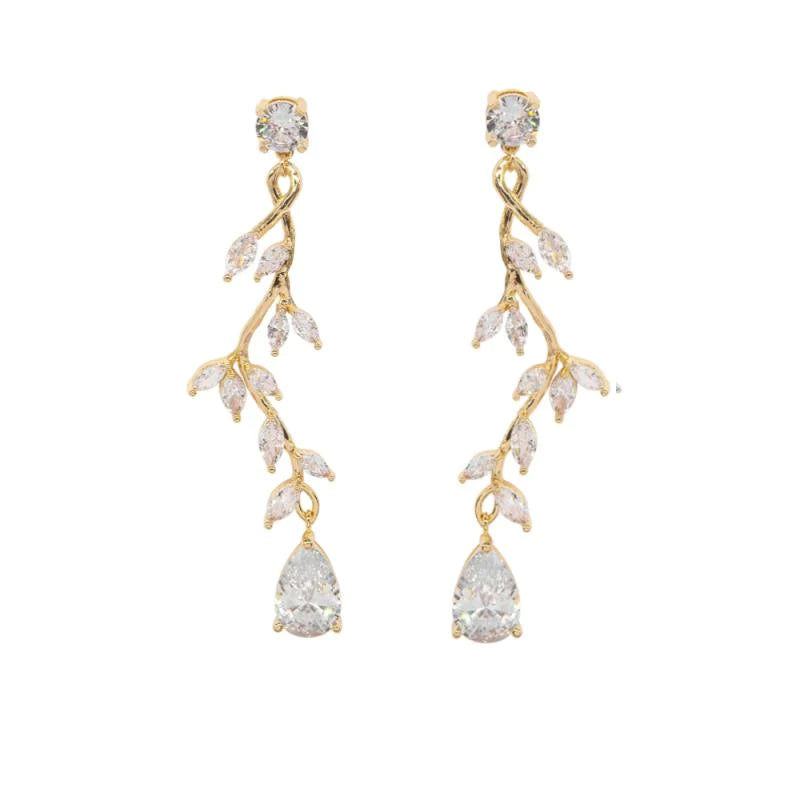 Elegant Gold Crystal Vine Chandelier Earrings for Wedding & Evening Events | 7718 | Perfect for Bridal, Prom & Formal Occasions