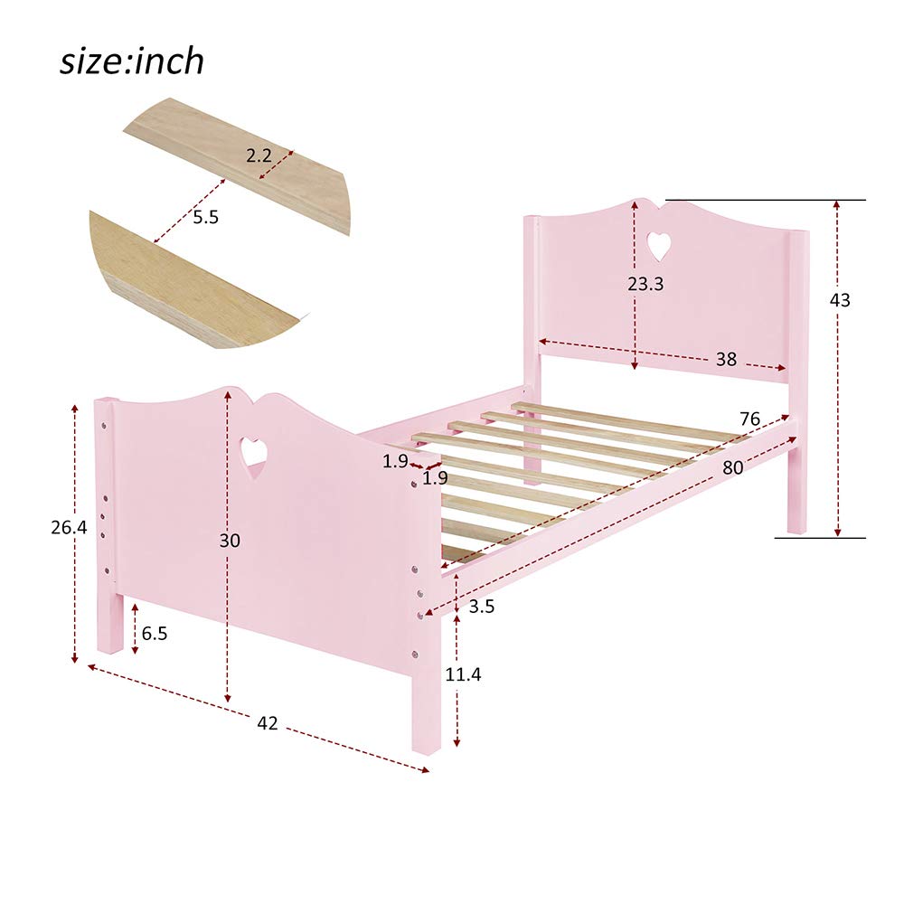 Twin Size Wooden Platform Bed Frame with Headboard & Footboard - 10-Slat Support, Sturdy Kids Bed for Girls & Boys (Pink) | Perfect for Children's Bedroom, Guest Room & Small Spaces