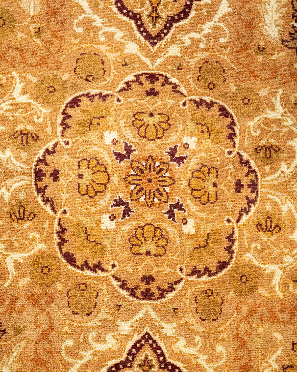 Handmade Wool Oriental Mogul Yellow 8x10 Area Rug - Traditional Hand-Knotted One-of-a-Kind Solo Rugs for Living Room, Bedroom & Home Decor