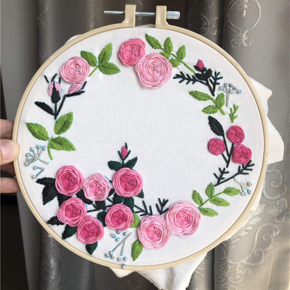 Abillyn 3 Pack Flower Embroidery Starter Kit - Pre-Stamped Cross Stitch Kits with Printed Patterns for Beginners (Floral Design) - Perfect for DIY Home Decor, Gifts & Craft Projects