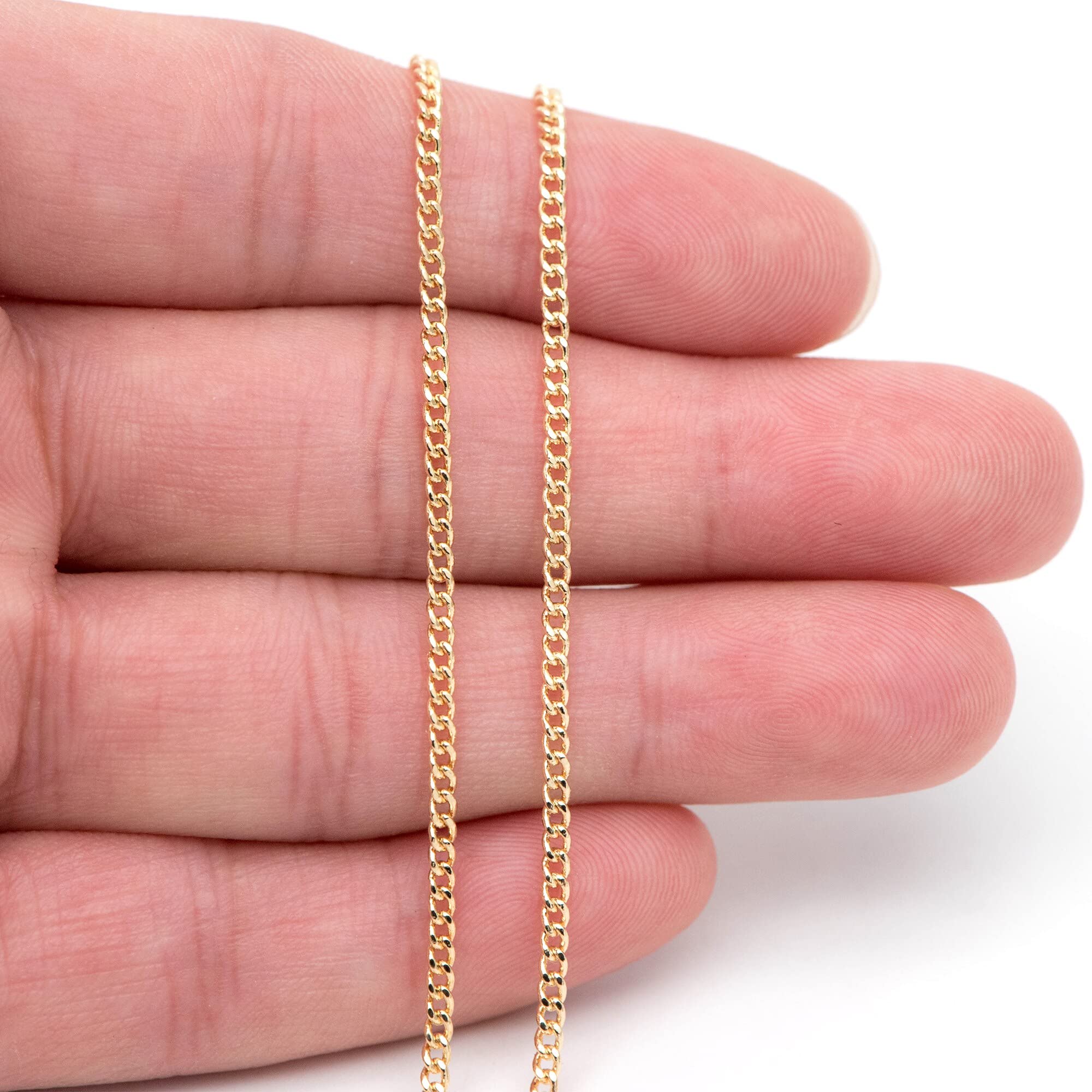 14K Gold Cuban Chain Necklace for Women - 2.25MM Dainty Curb Link Chain in Solid 14K Yellow Gold - Perfect for Layering, Everyday Wear & Special Occasions