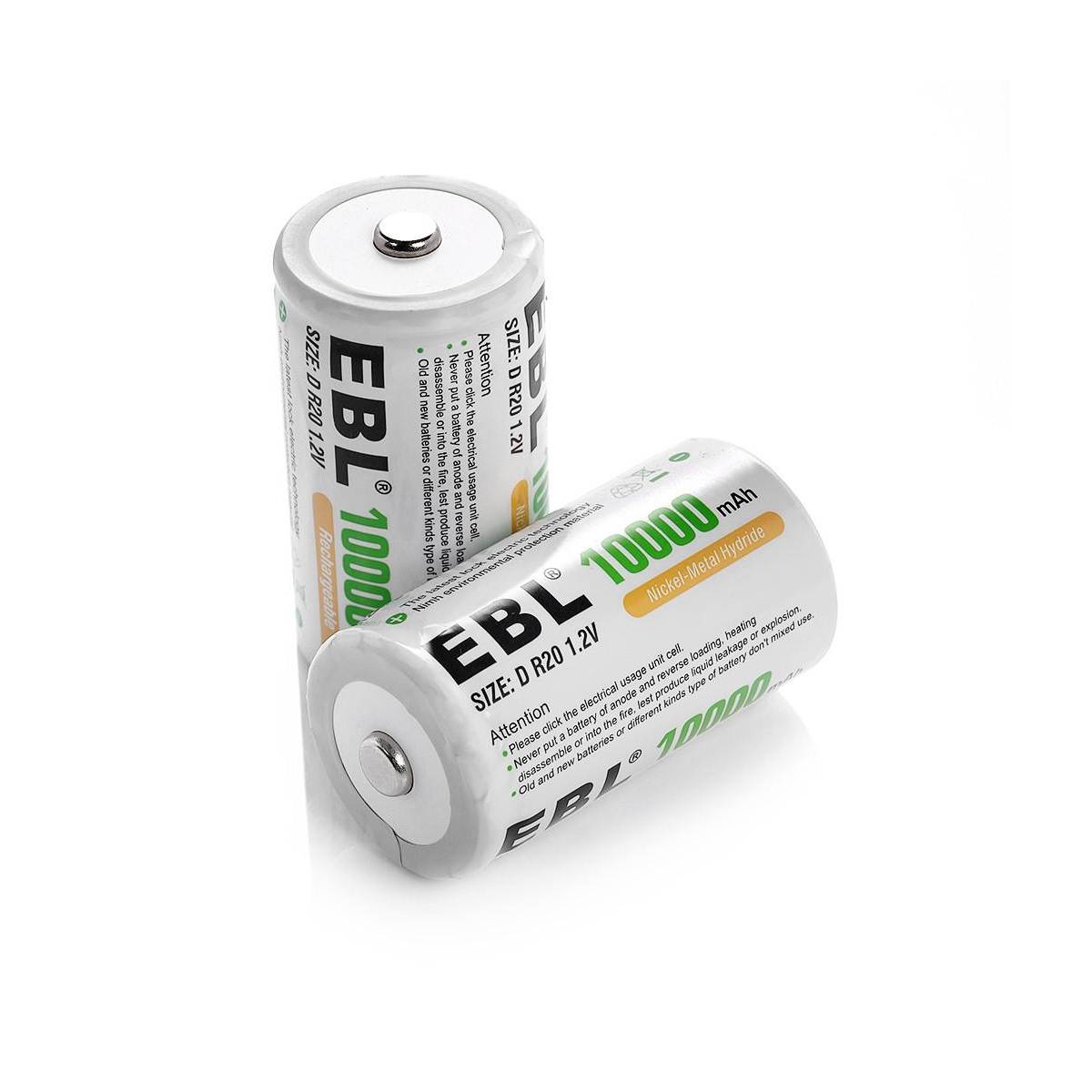 EBL D Size Rechargeable Batteries 10000mAh High Capacity - Long Lasting Power for Flashlights, Toys, Radios & Emergency Devices