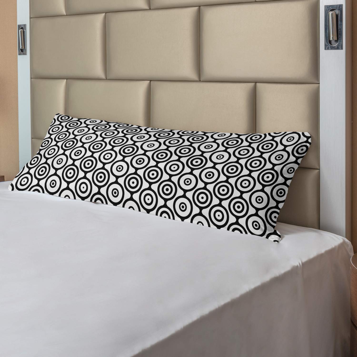 Ambesonne Abstract Art Body Pillow Cover with Zipper - Spiral Geometric Circles & Dots Design, Charcoal Grey & White, 21