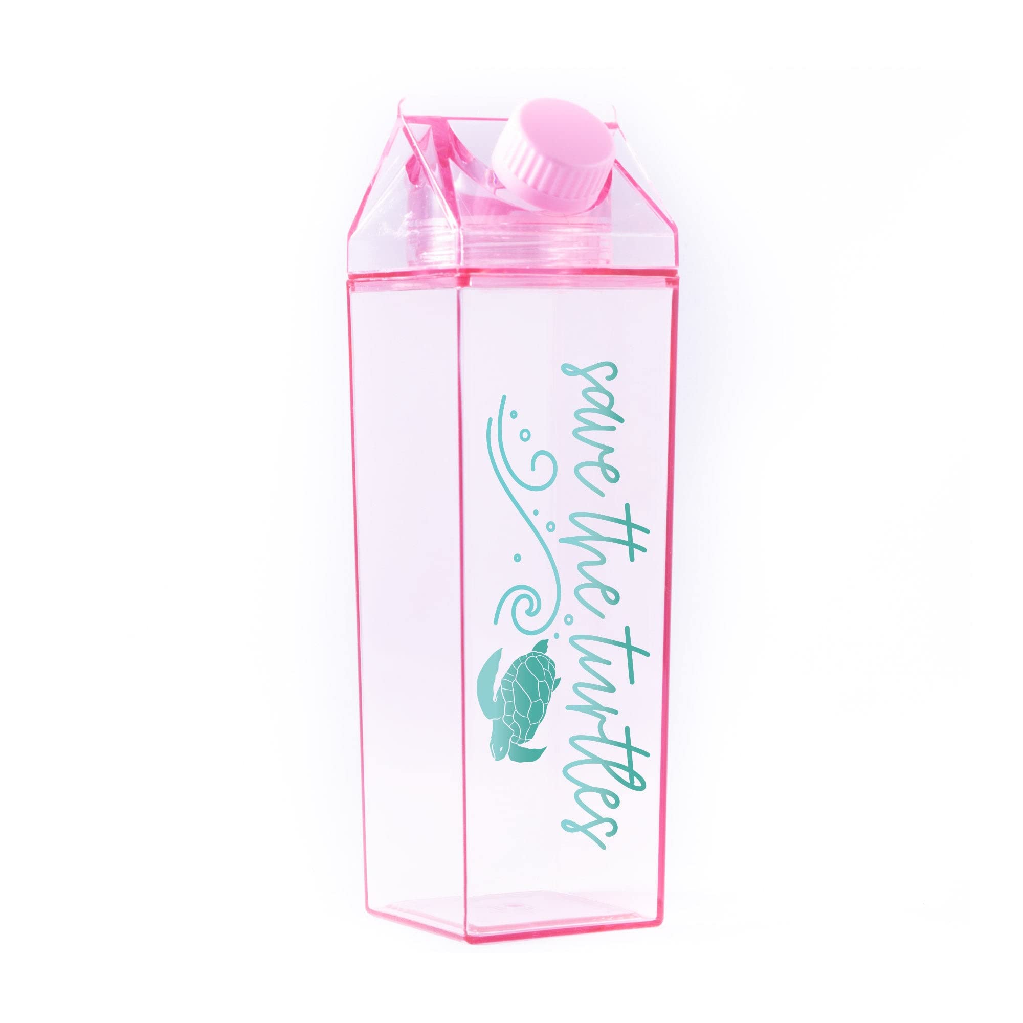 Eco-Friendly Save the Turtles Milk Carton Water Bottle 500ml (16.9oz) - BPA Free Reusable Pink Water Bottle for School, Office & Outdoor Activities