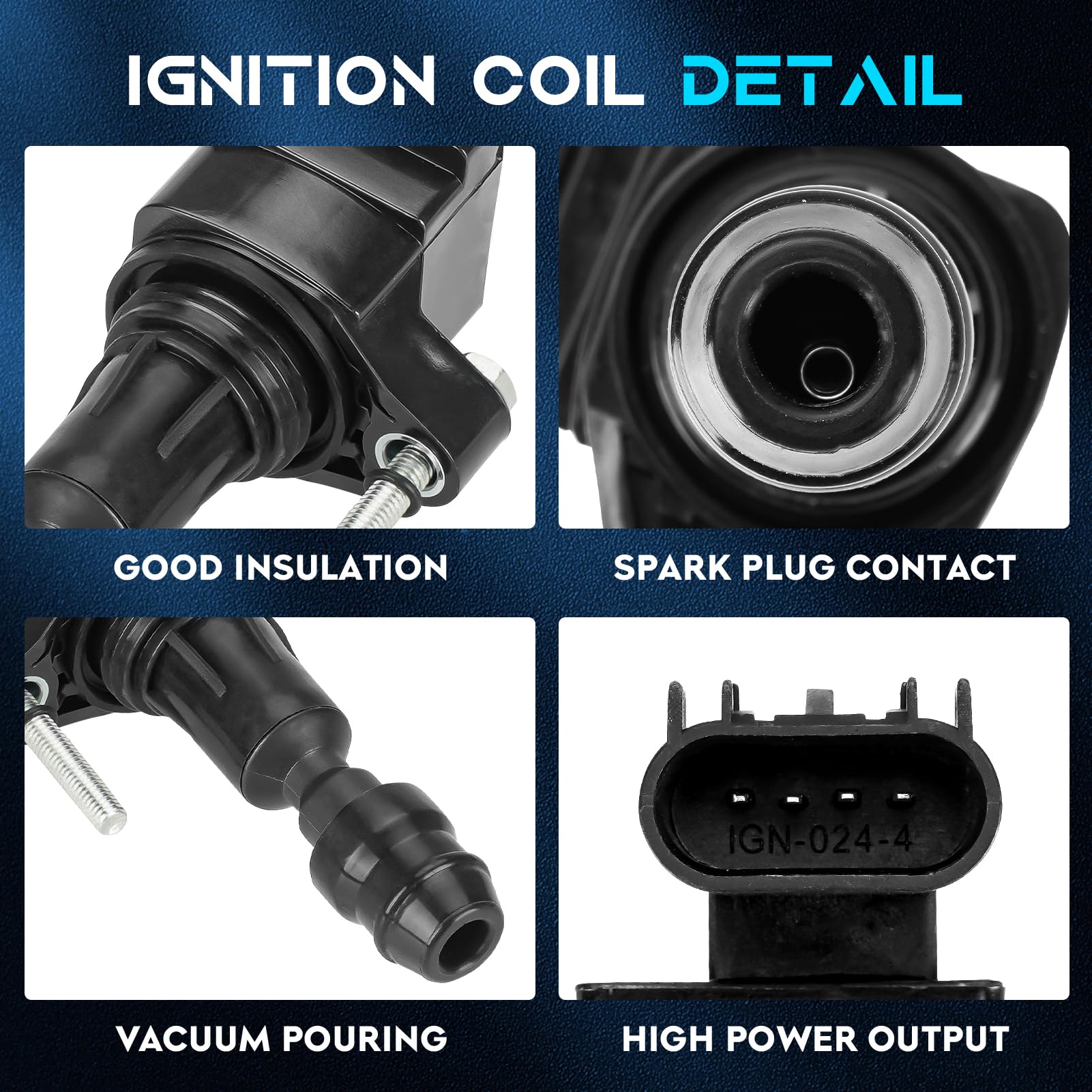4-Pack Ignition Coil Set Compatible with Chevy Equinox 2.4L, Cobalt, HHR, Malibu, Buick LaCrosse, Regal, Verano, GMC Terrain - Replaces UF491, C1552 - Perfect for Engine Performance & Smooth Driving