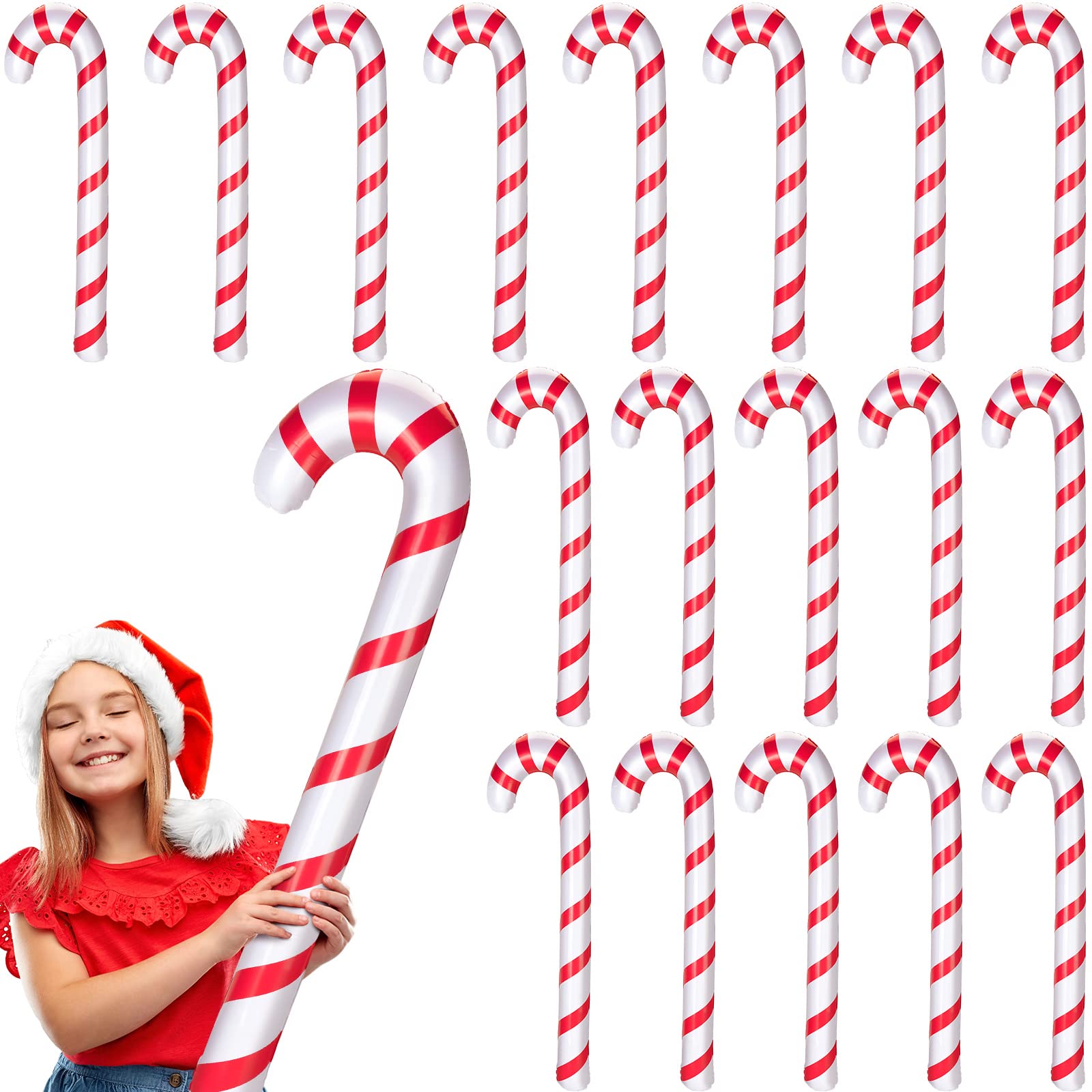 20 Pcs Inflatable Candy Canes Christmas Decorations - 35 Inch Jumbo Candy Cane Balloons for Outdoor Holiday Yard, Home Lawn, Xmas Party & Tree Decor - Perfect for Christmas Festivals, Neighborhood Decor & Holiday Gatherings