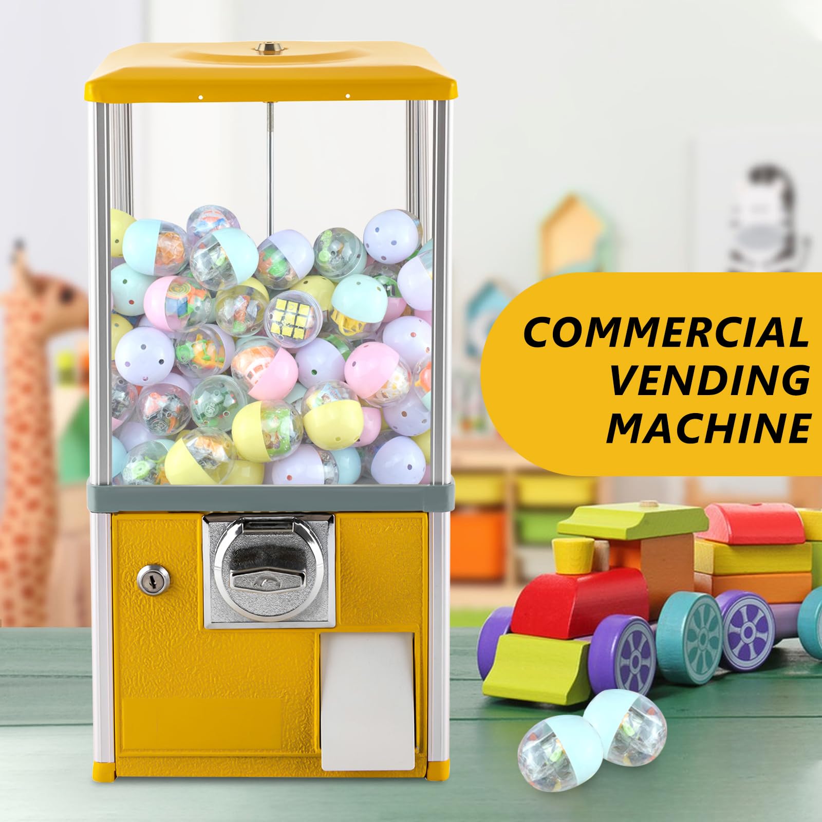 DYRABREST Commercial Toy & Candy Vending Machine - Large Capacity Gumball Bank for 1.18-2.17 Inch Toys - Perfect for Arcades, Game Stores, Retail Shops & Birthday Parties (Yellow)