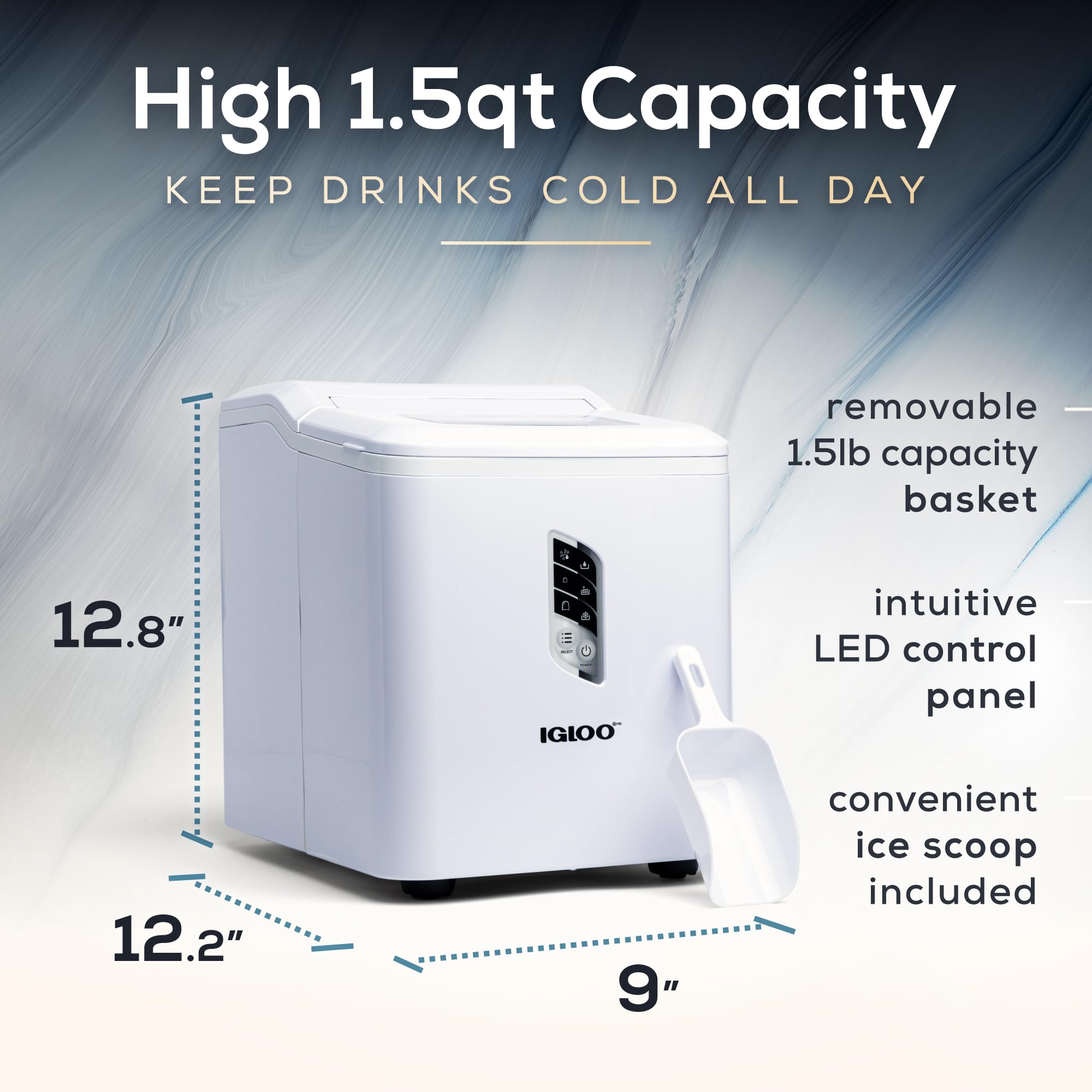 Igloo Automatic Ice Maker Machine - Self-Cleaning Countertop Ice Maker with LED Display, Produces 26 lbs of Ice in 24 Hours (9 Large/Small Cubes in 7 Mins) - Includes Ice Scoop - Perfect for Home, Office, Parties, Cocktails, and Beverages
