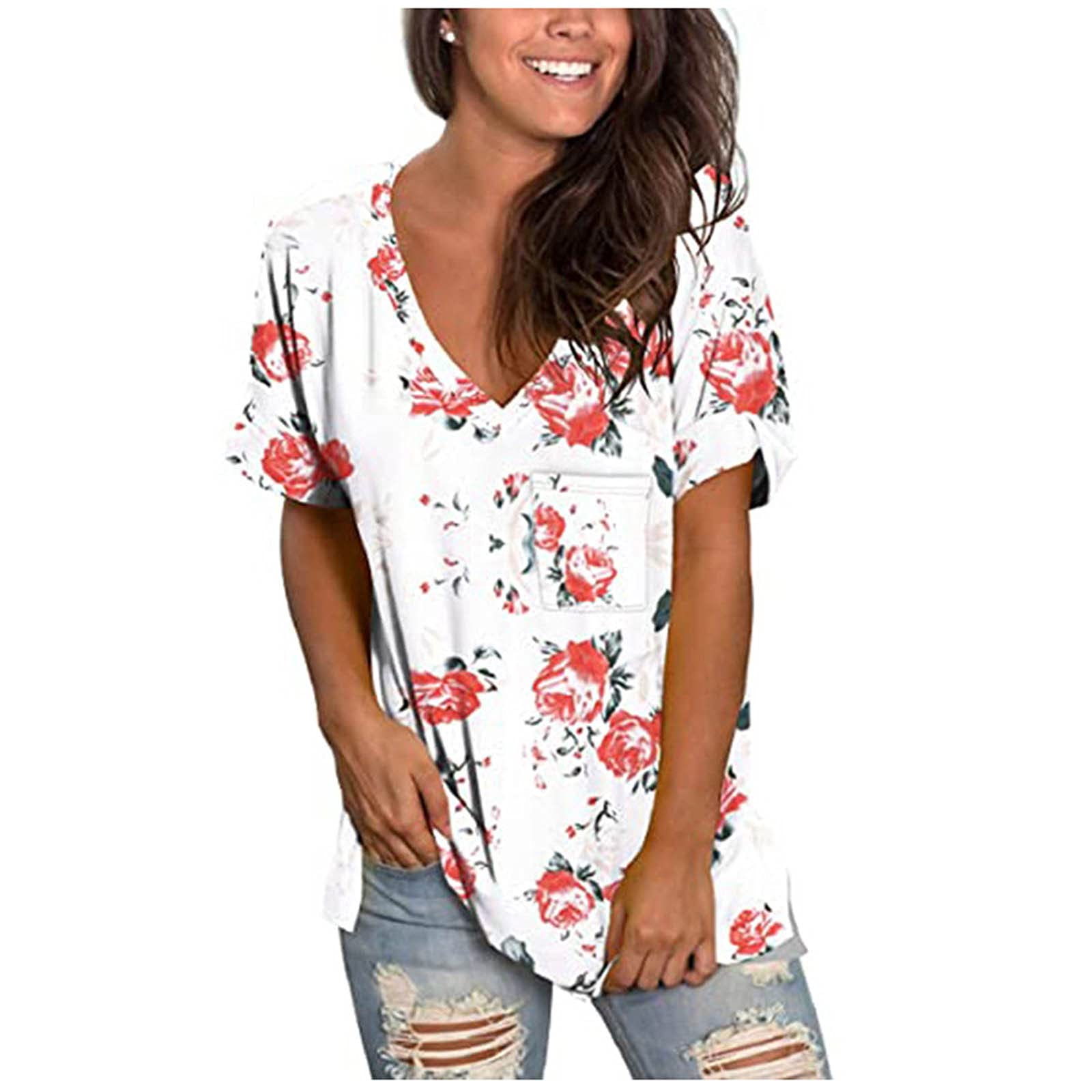Women's Floral Boho Blouse with Batwing Sleeves & Knot Front - Loose Fit Casual Tops for Spring Summer - Perfect for Beach Outings, Date Nights & Boho Fashion