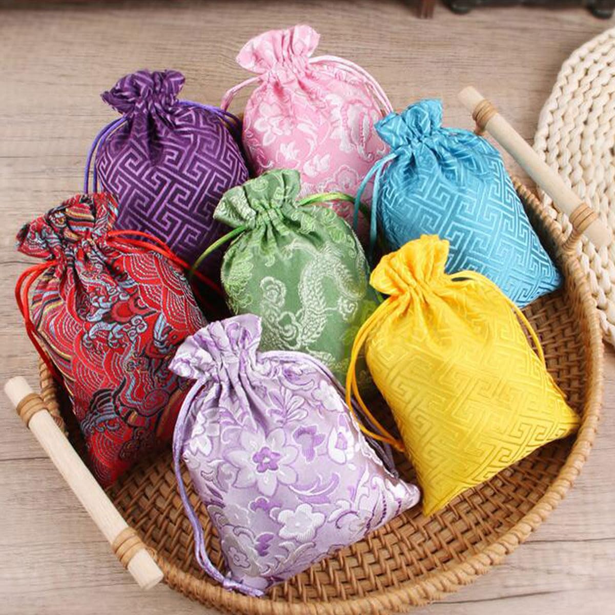20-Piece Chinese Silk Jewelry Pouch Set - Brocade Gift Bags for Jewelry, Candy & Small Gifts (3.9x5.5 Inches, Dark Blue) - Perfect for Wedding Favors, Party Giveaways & Handmade Craft Storage