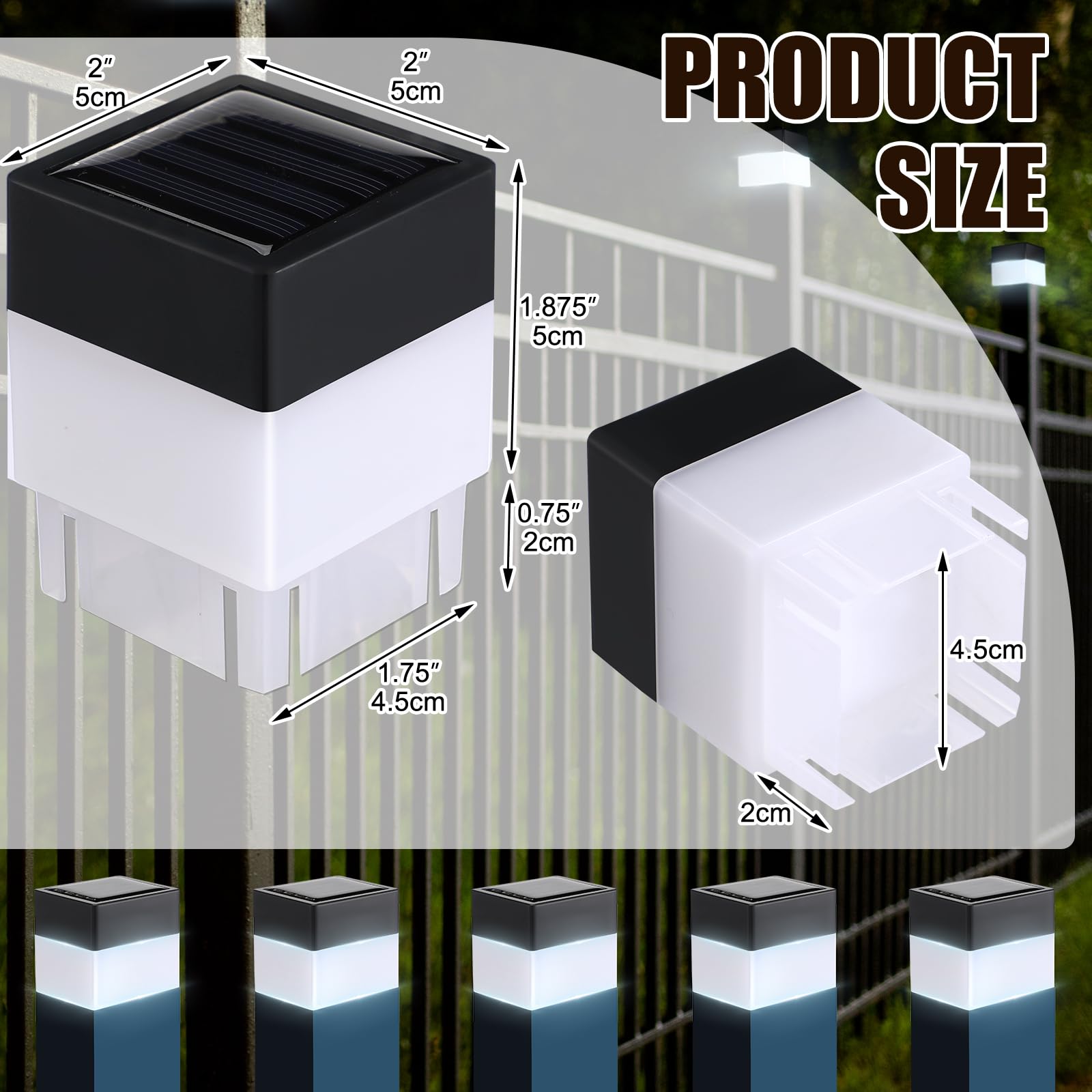 20 Pack Solar Fence Post Cap Lights - 2x2 Inch Waterproof Outdoor Solar Lights for Garden, Fence, Gazebo, Pathway & Wall Decor - Energy Saving White LED Lights (Perfect for Backyard, Patio & Landscape Lighting)