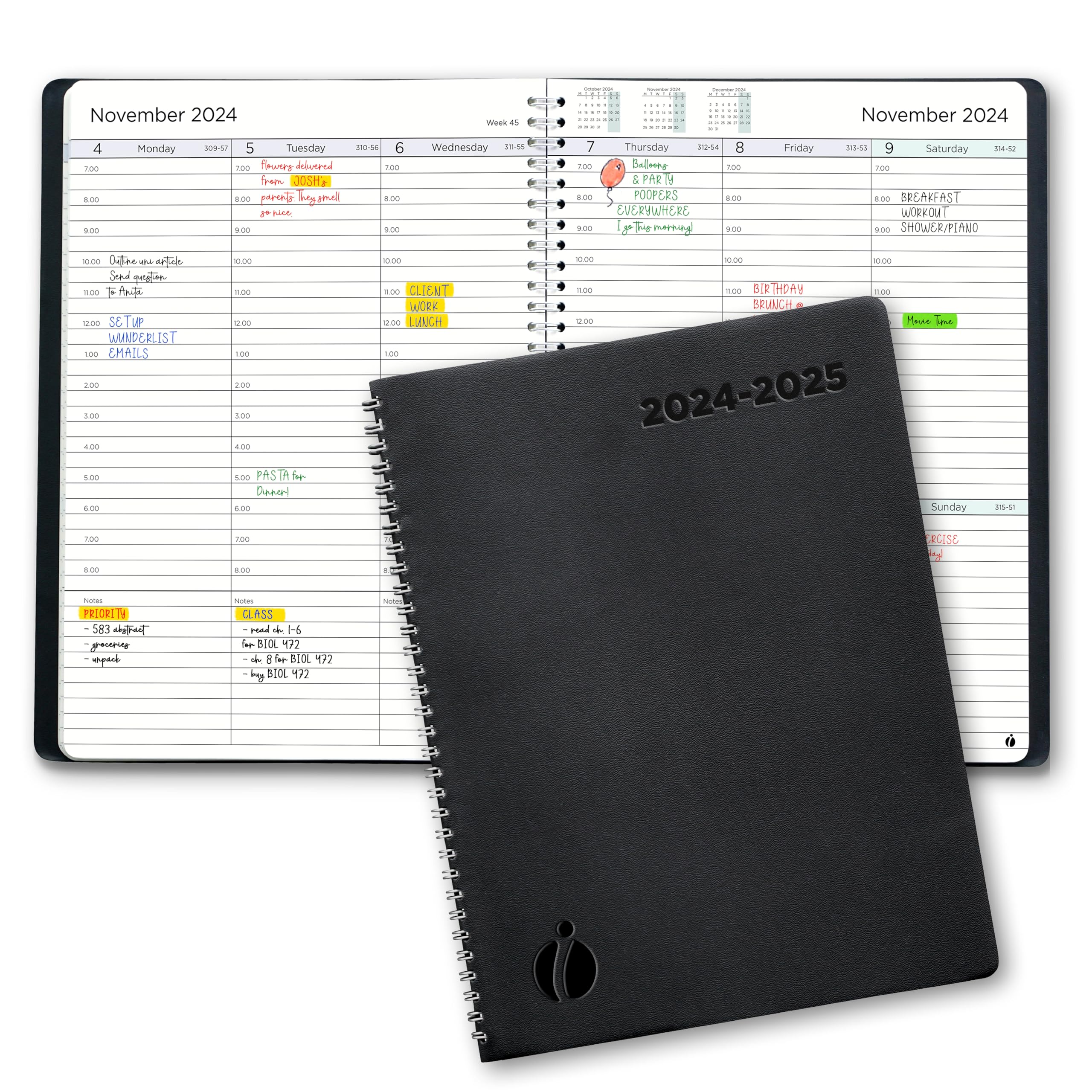 2024-2025 Academic Planner - Weekly & Monthly Hourly Appointment Book with Flexible Cover & Twin-Wire Binding - 8.5
