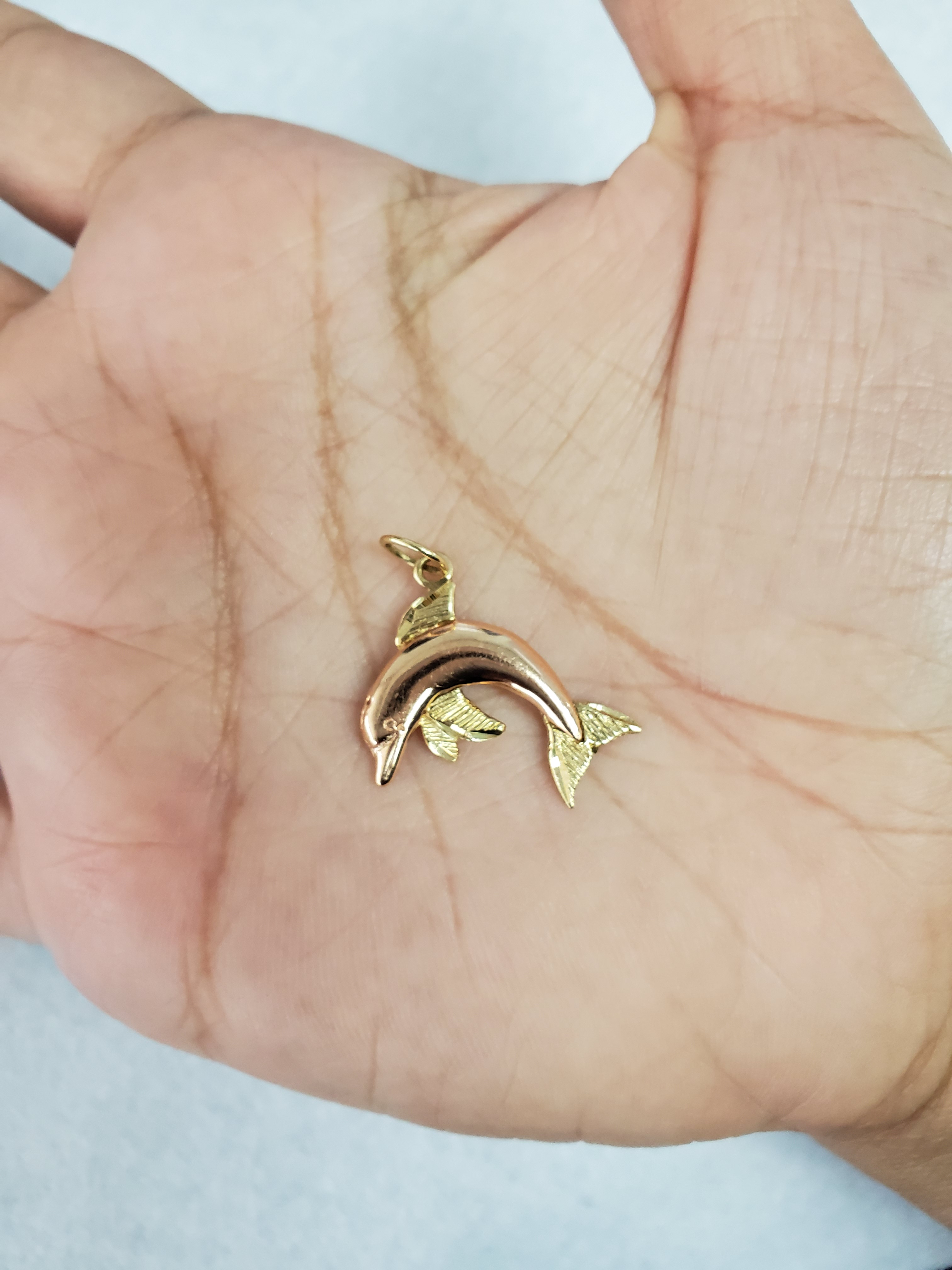 Elegant Polished Rose Gold Dolphin Pendant with Yellow Gold Accents - Perfect for Gifts, Jewelry Making & Ocean-Themed Fashion Accessories
