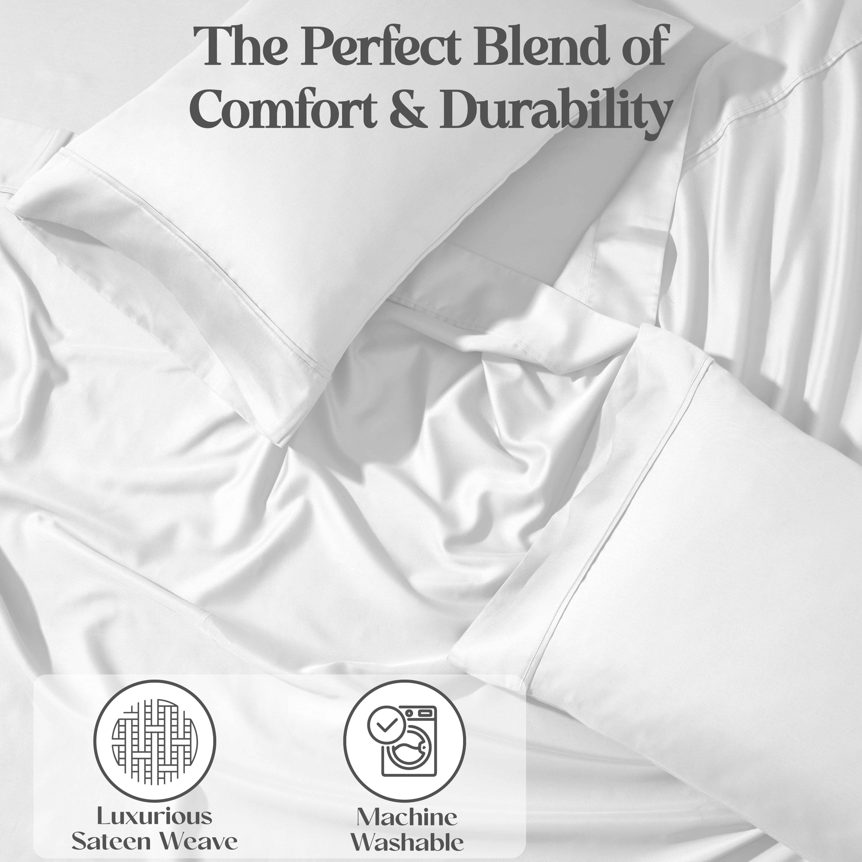 1200 Thread Count Cotton Rich Solid Deep Pocket Bed Sheet Set - Queen Size, Ultra Soft & Breathable - Perfect for Luxury Hotels, Guest Rooms & Master Bedrooms