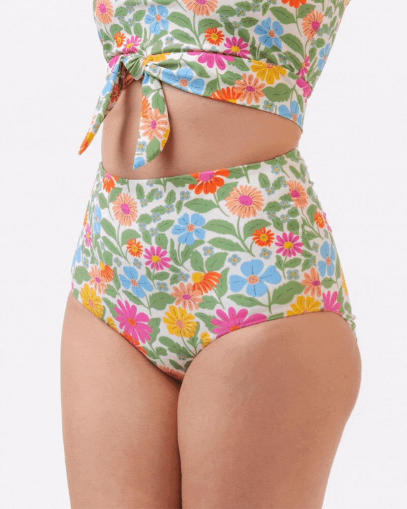 Breezy Floral Print Reversible Ultra High Waist Bottoms - Perfect for Summer Vacations & Beach Getaways