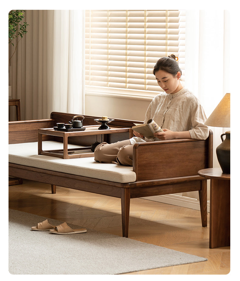 Premium Solid Wood Bed Frame - Black Walnut & Oak - Modern Chinese Style Bedroom Furniture for Master Bedroom or Guest Room