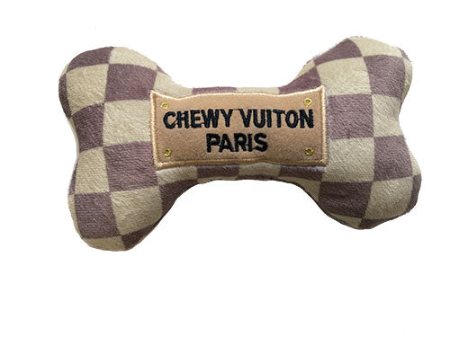 Checker Chewy Vuiton Bone Plush Toy for Dogs - Durable Pet Chew Toy for Puppies & Small Dogs - Interactive Play & Teeth Cleaning - Perfect for Indoor & Outdoor Use